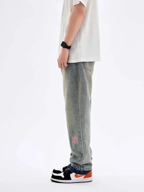 VIBE Washed distressed embroidered lettering jeans Size US 34 / EU 50 - 5 Thumbnail
