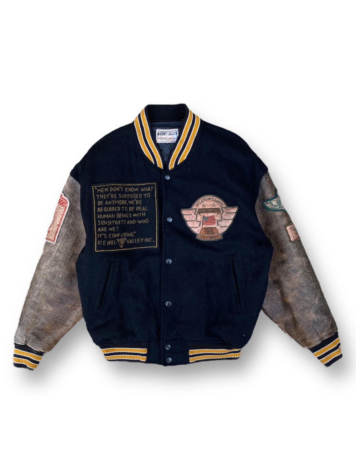 image of Vintage The British Confession Varsity Leather Jacket. C7 in Black, Men's (Size Large)
