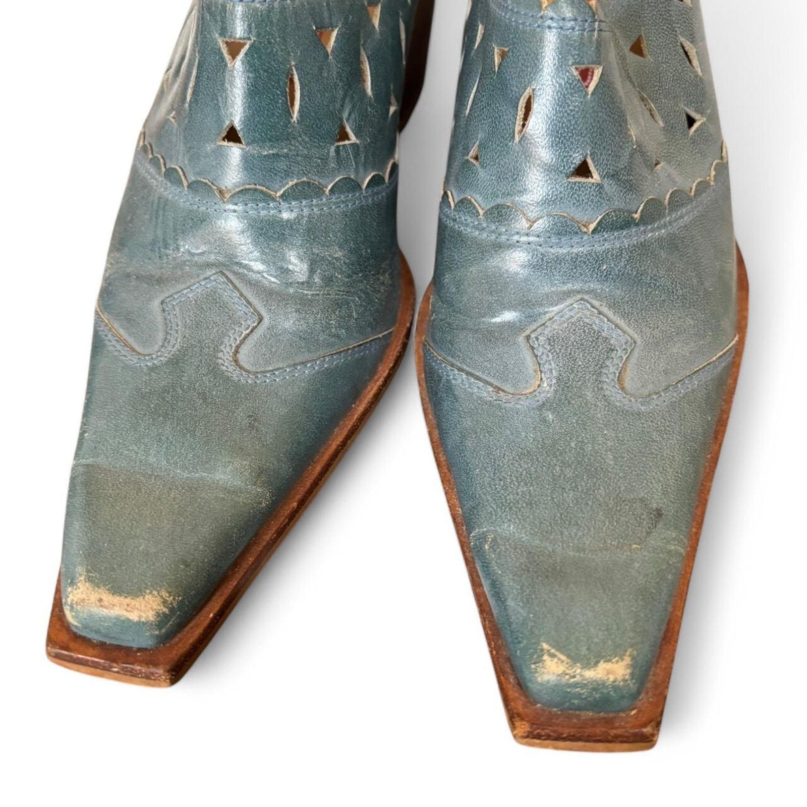 Vintage Vintage Hotkiss 90s Blue Leather Western Mules 5.5 Cowgirl Size US 5.5 / IT 35.5 - 4 Thumbnail