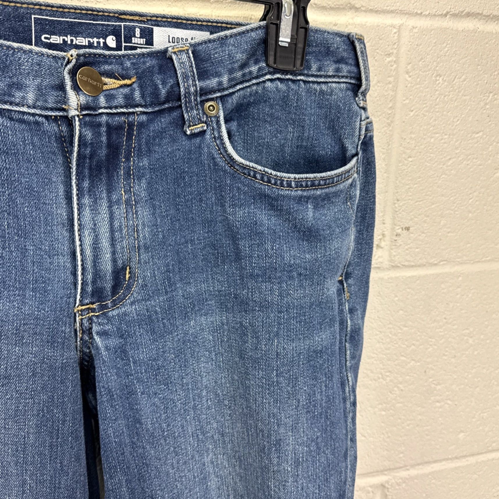 Carhartt Carhartt Jeans Women’s 8 Short Blue Denim Mid Rise Loose Fit Straight Leg 5-Pocket Zipper Button Logo Stretch Cowgirl Workwear Carhartt 102731 459 Size 40" / US 18 - 3 Thumbnail