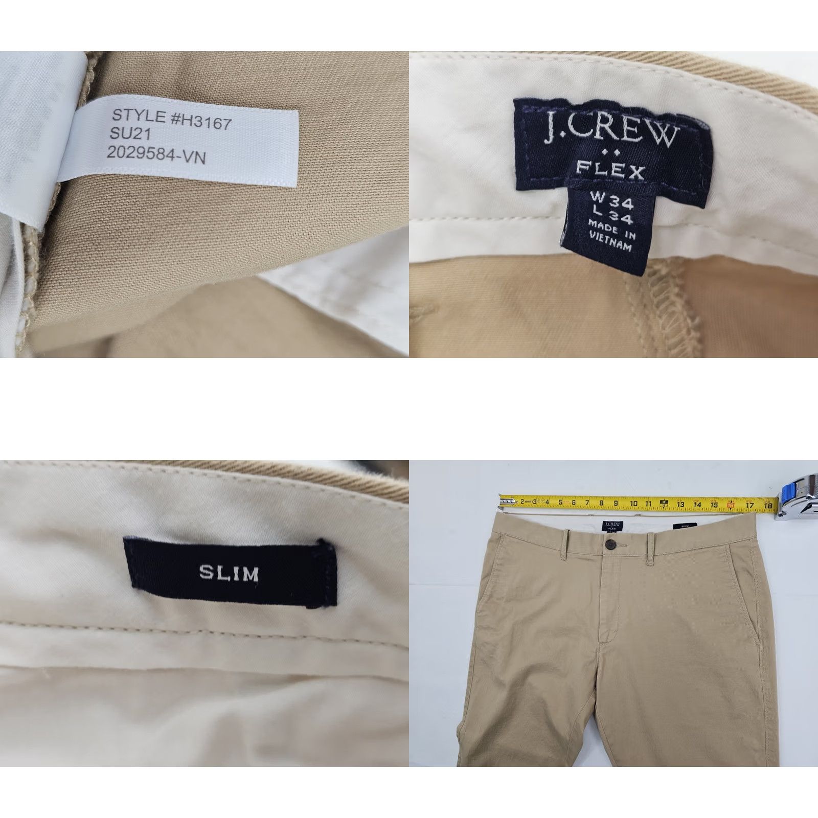 J.Crew J.CREW Slim Fit Chino Pants Men 34x34 Khaki Beige Stretch Twill Flat Front Pockets Button Casual Business Womens? Size US 34 / EU 50 - 8 Thumbnail