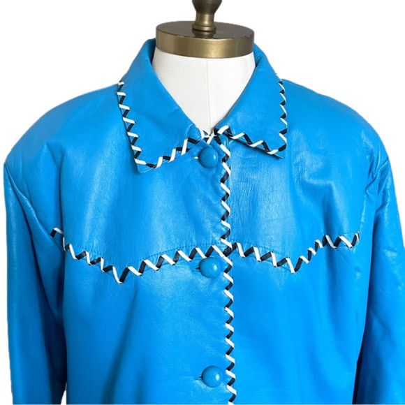 Vintage 80s Hannah Pang Blue Patchwork Leather Jacket - M/L Size M / US 6-8 / IT 42-44 - 4 Thumbnail