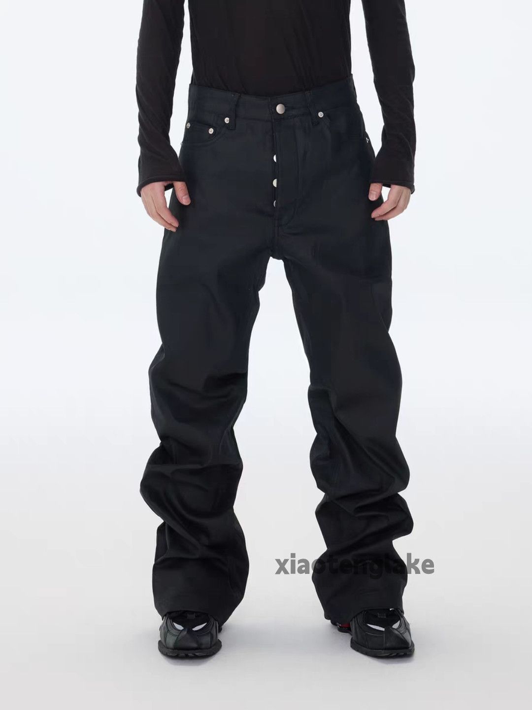 Jean Unisex utility punk yuppie grunge wax coated jeans Size US 30 / EU 46 - 6 Thumbnail