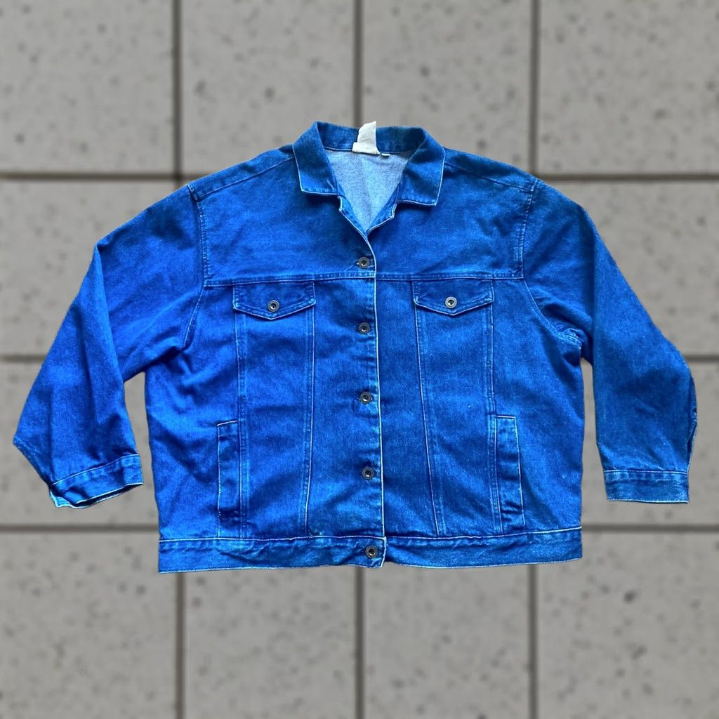 Denime VINTAGE Denim Jacket Womens Plus 20 Blue USA Made Boxy Fit Jacket Size 42" / US 20 - 1 Thumbnail
