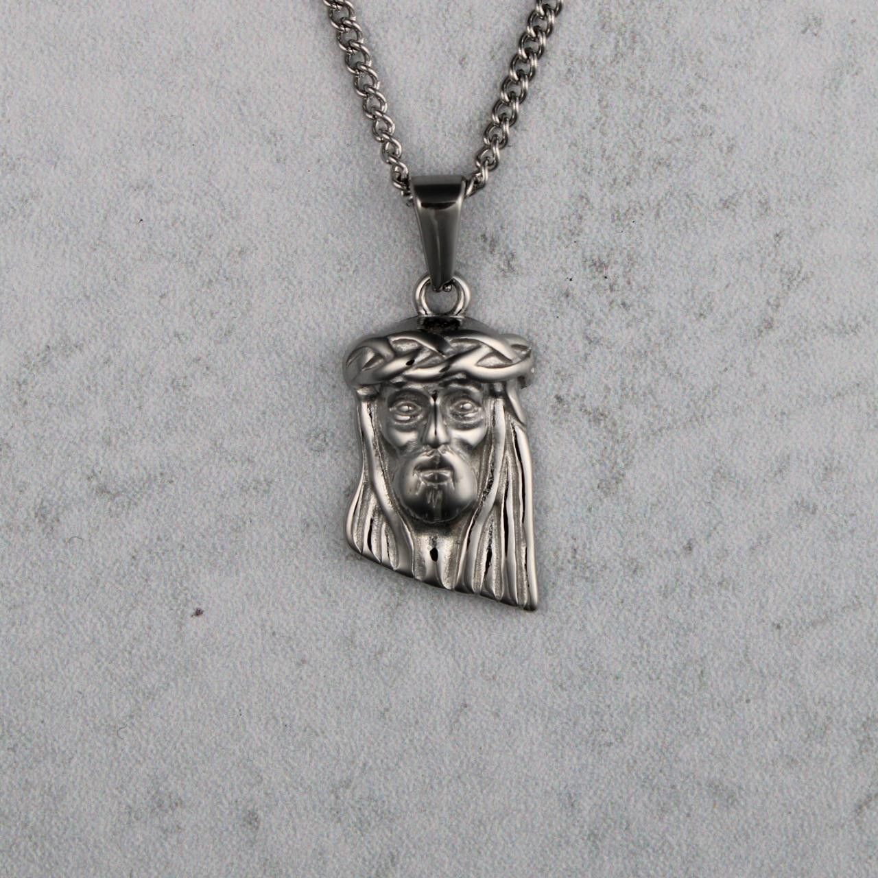 Jewelry Silver Jesus Piece Pendant Chain Necklace, Men's
