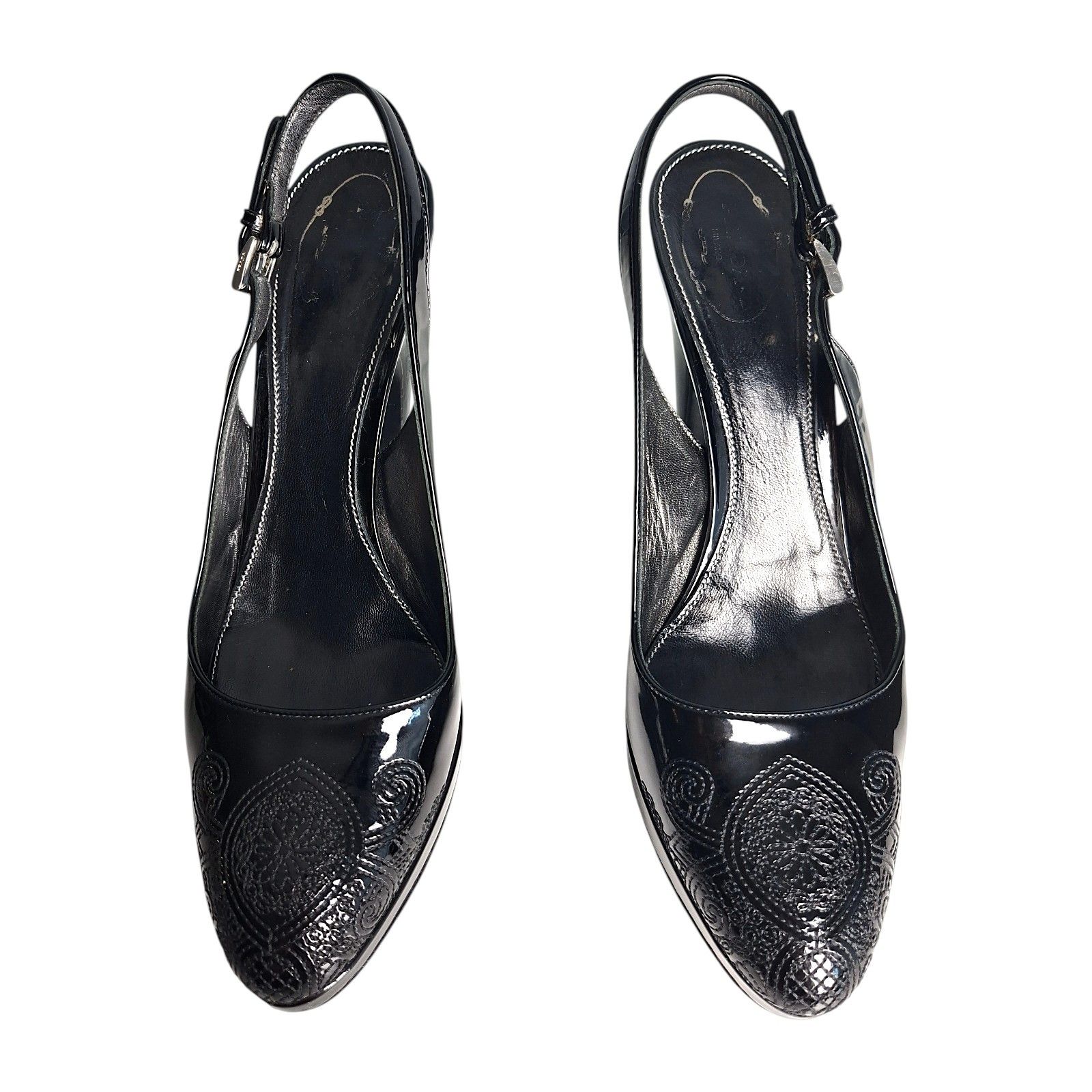 Prada Prada Patent Leather Slingback Platform Pumps Embroidered Size US 9.5 / IT 39.5 - 5 Thumbnail