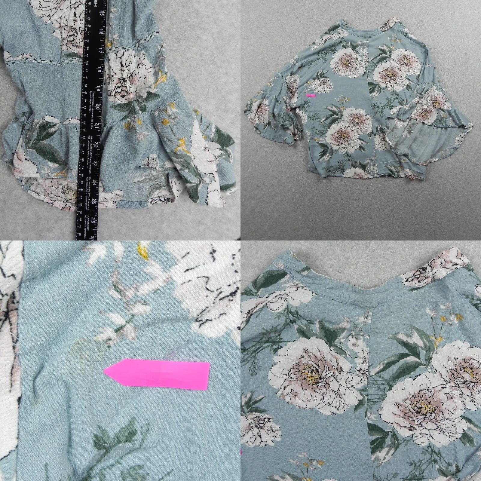 Vintage Loveriche Kimono Cardigan Womens 1X Boho Ruffle Sleeve Jacket Open Front Floral Blue Size XL / US 12-14 / IT 48-50 - 8 Thumbnail