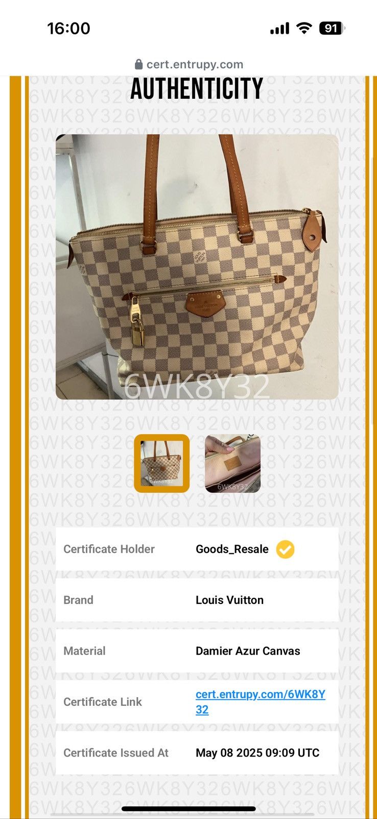 Louis Vuitton Louis Vuitton Damier Azur leather bag Size ONE SIZE - 14 Thumbnail