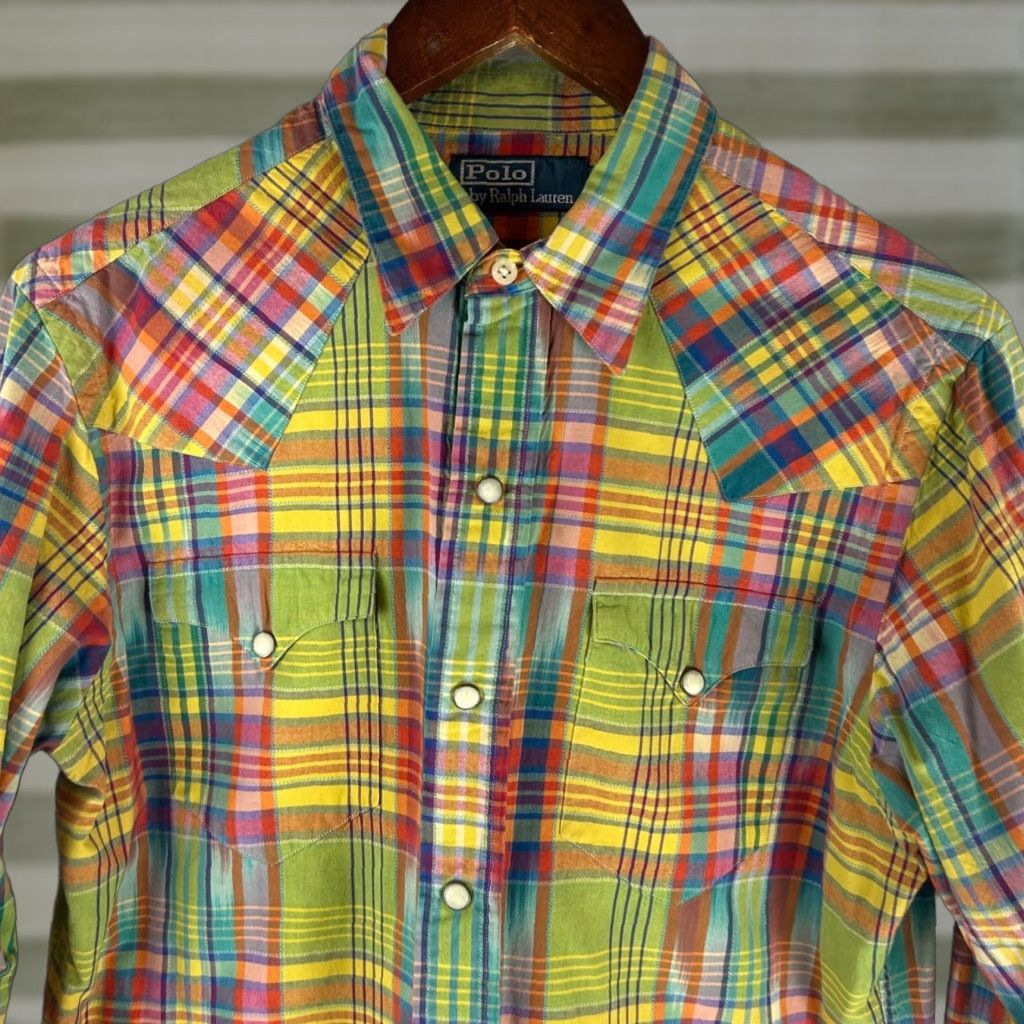 Polo Ralph Lauren Men’s Plaid Western Snap Button Shirt Size S Color Green Long Sleeve Casual Men’s Shirt