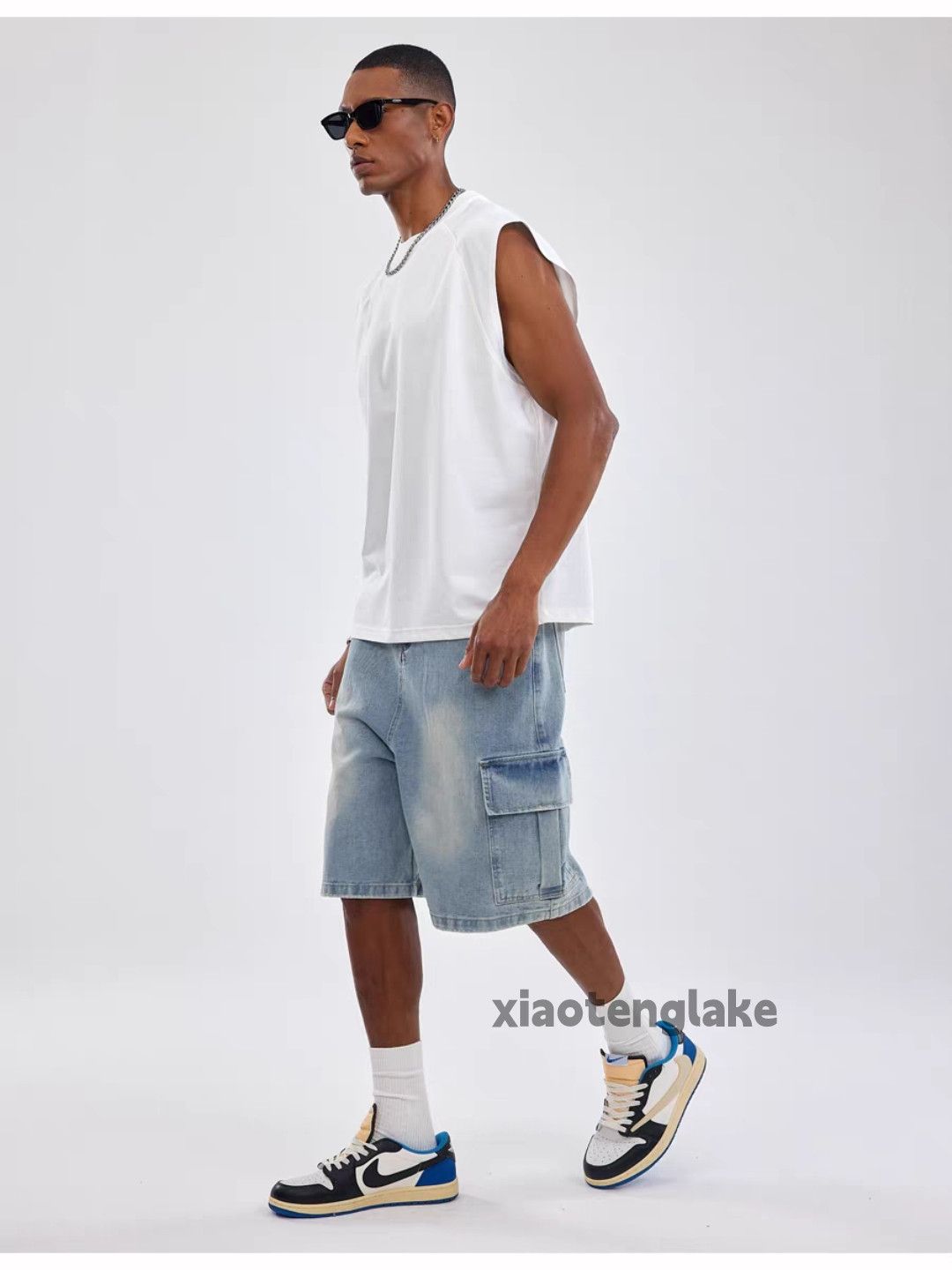 Unisex washed faded loose baggy hiphop cargo shorts Bottoms