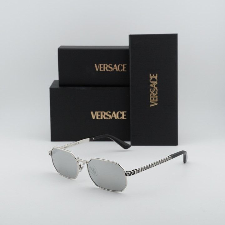 Versace Versace VE2297 1000/6G Sunglasses Silver Rectangle Frame Size ONE SIZE - 10 Thumbnail