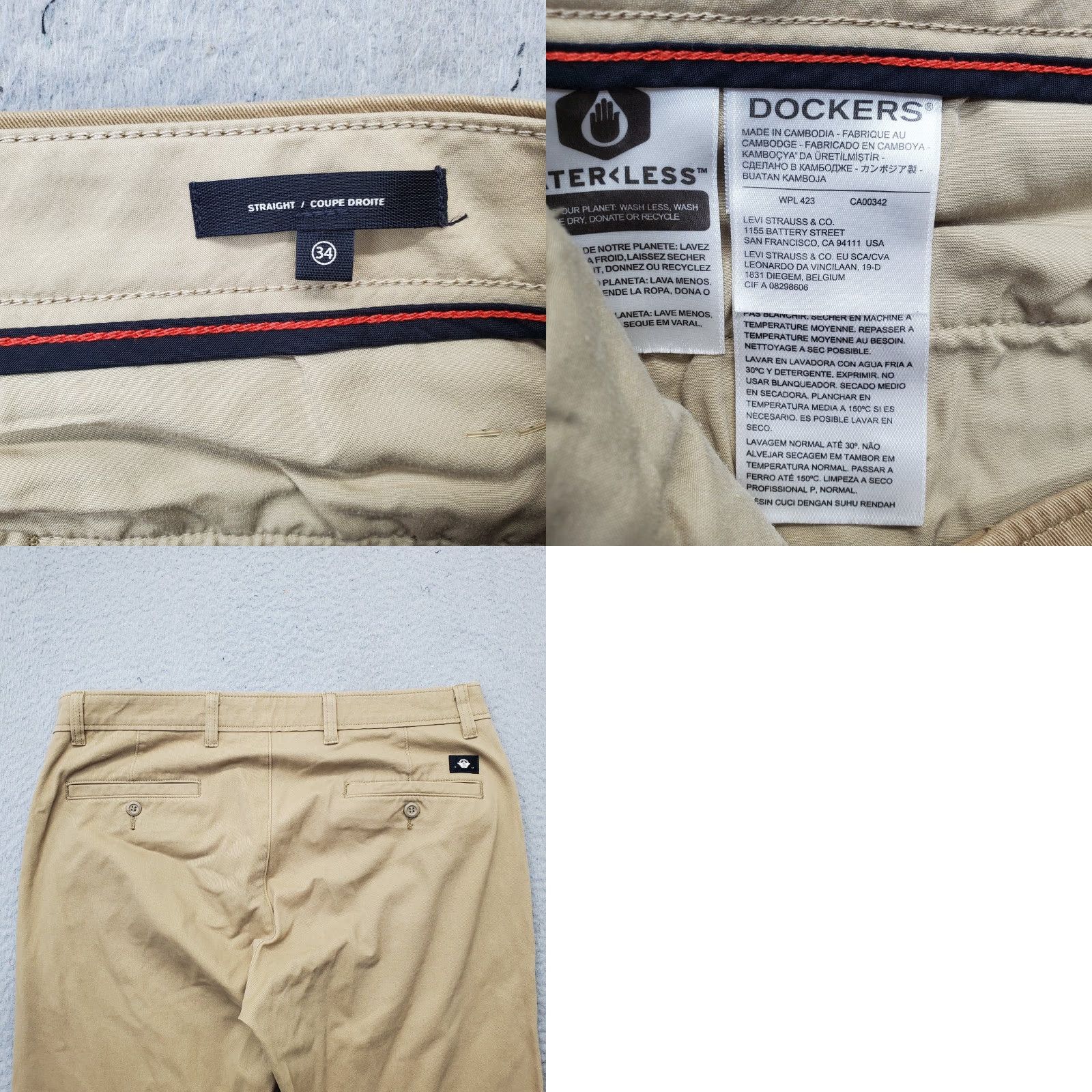 Dockers DOCKERS Mens Chino Pants 34 Tan 360 Flex Comfort Straight Leg Vintage: No Size US 34 / EU 50 - 8 Thumbnail