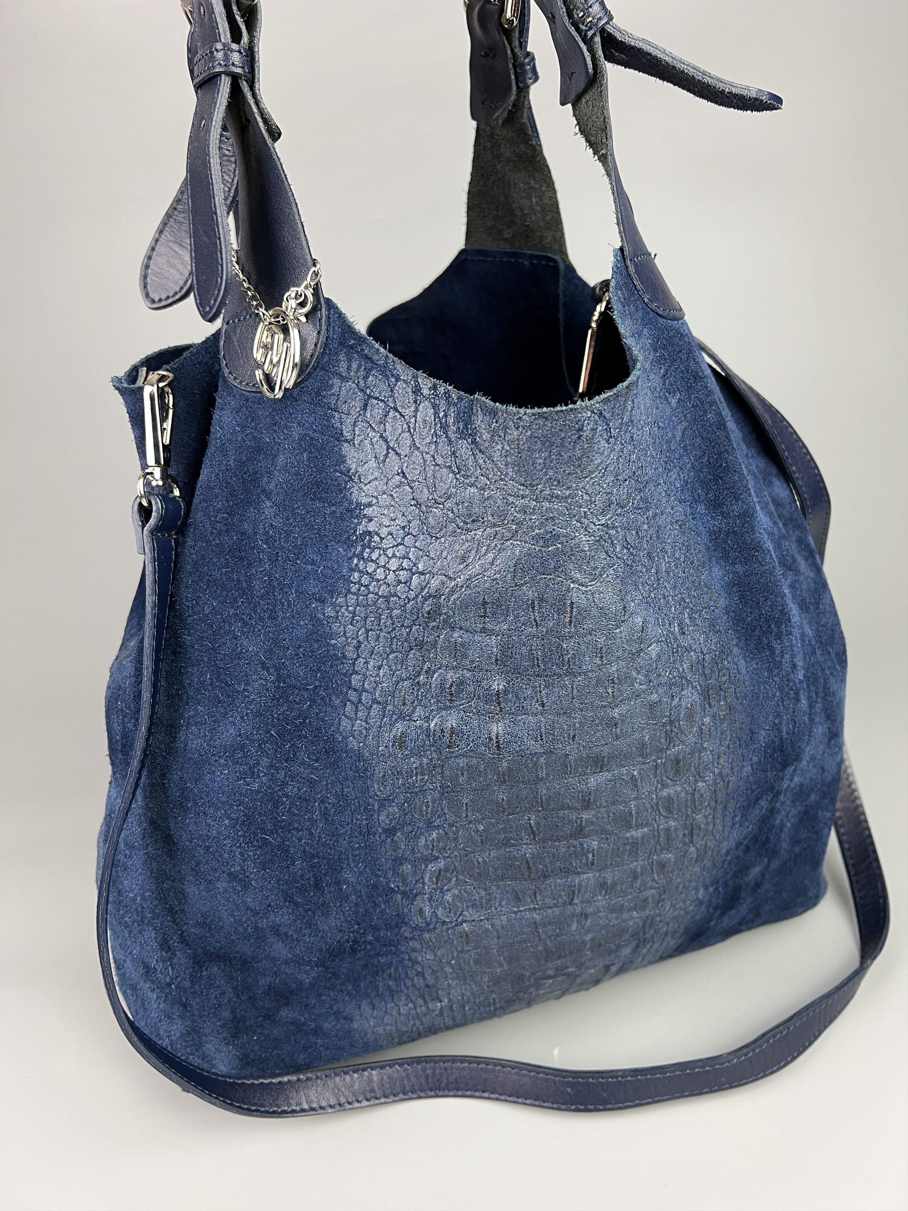 Leather Roberta M. Suede Leather Shoulder Bag Croco Print Size ONE SIZE - 1 Thumbnail