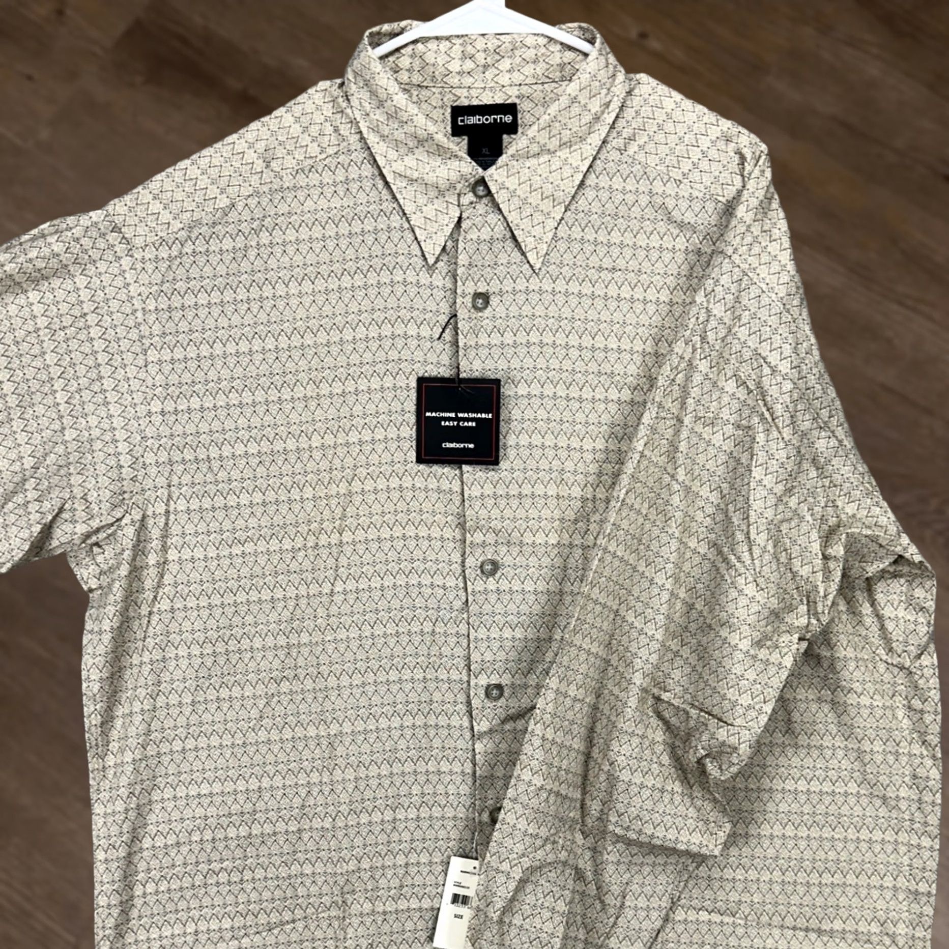 Liz Claiborne Claiborne Button-Up Shirt Mens XL Tan Geometric Long Sleeve Pocket Casual NEW Size US XL / EU 56 / 4 - 1 Thumbnail
