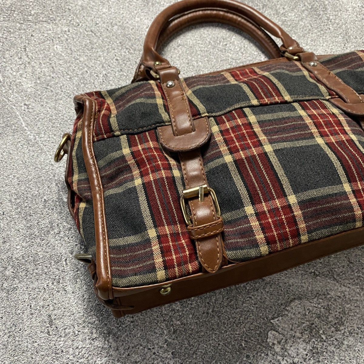 Japanese Brand 2000s Plaid Pattern Leather Trim Handbag Size ONE SIZE - 2 Thumbnail