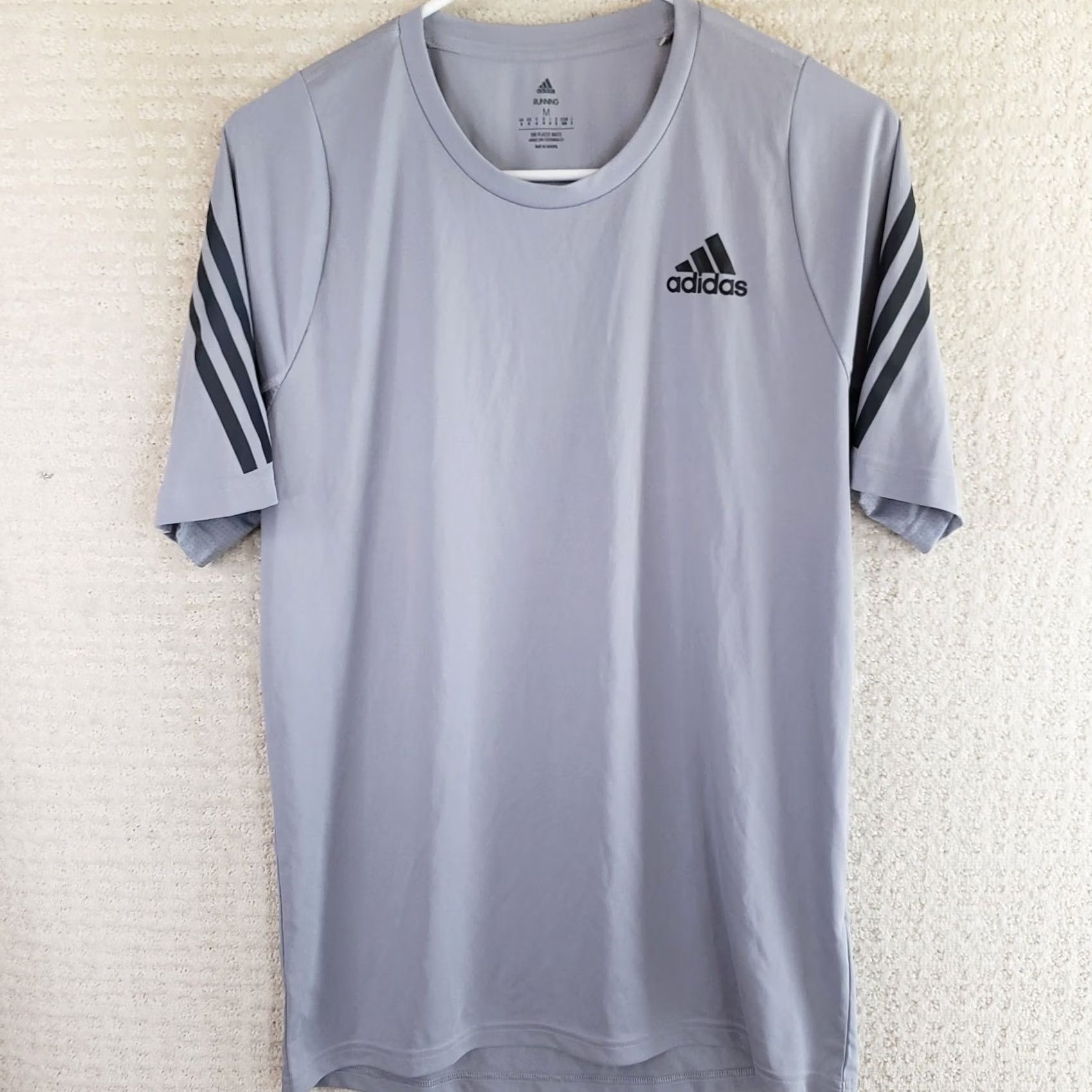 Adidas Adidas T-Shirt Men M Gray Aeroready Own the Run 3-Stripes S/S Performance Moisture Wicking Quick Dry Crew Neck Short Sleeve Shirt Size US M / EU 48-50 / 2 - 2 Thumbnail