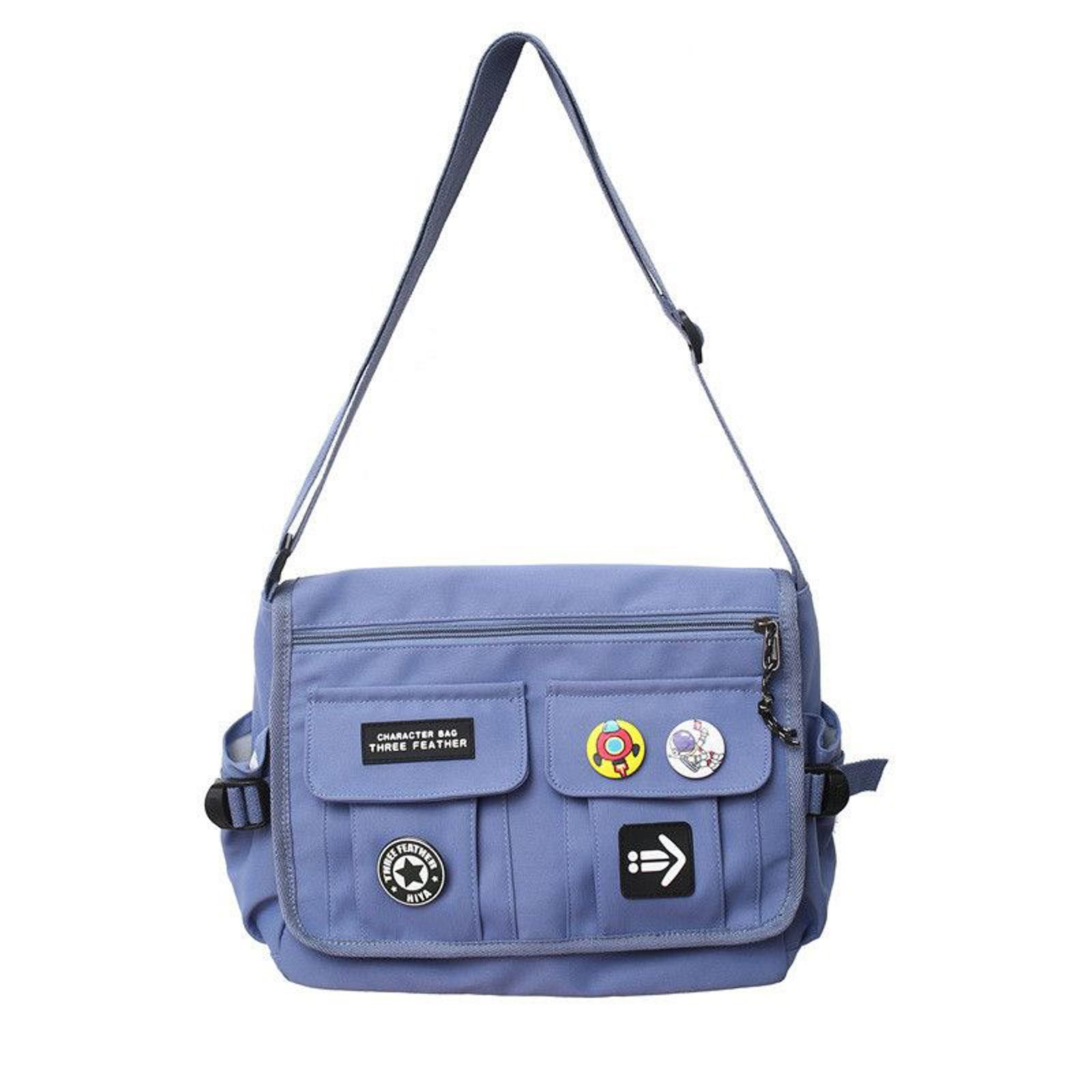 Blue Messenger Bag with Patches