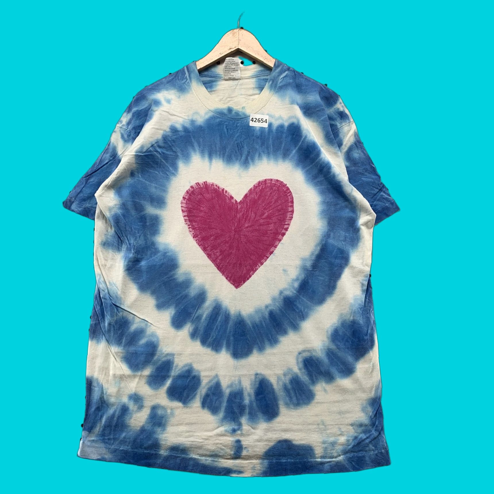 Vintage VINTAGE Freeze T-Shirt Main Selling Point: 90s Tie Dye Heart Shirt Mens XL Blue - 1990s Graphic Print Crew Neck Cotton USA Made Mens XL 90s Theme Size US XL / EU 56 / 4 - 1 Thumbnail