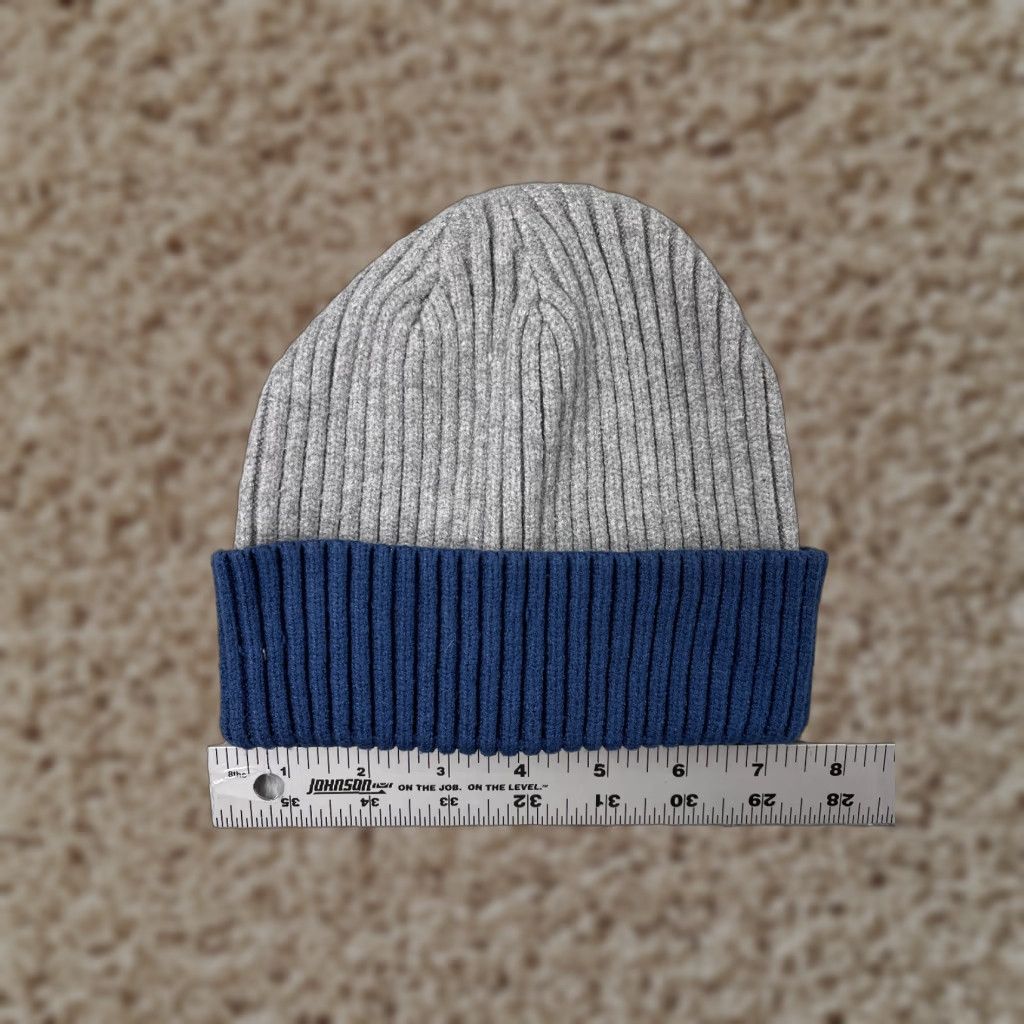 Vintage Beanie Toque Adult One Size Gray Blue Ribbed Knit Acrylic Snow Winter Ski Size ONE SIZE - 1 Thumbnail