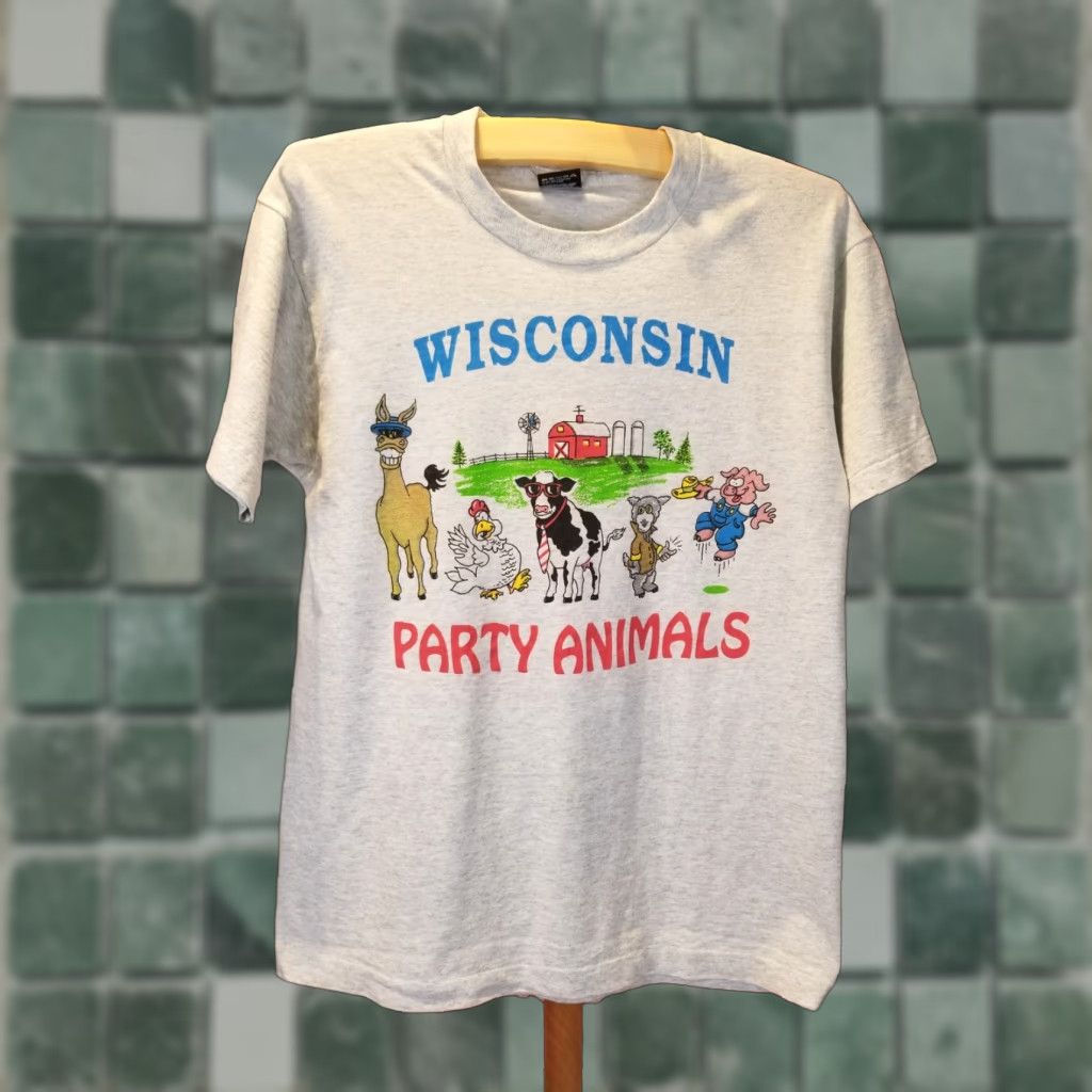 Vintage VINTAGE Wisconsin Party Animals Party Backers Single Stitch T-Shirt SZ Large Shirt Men Gray Cotton 90s Stitch Logo Back 27in Size US L / EU 52-54 / 3 - 1 Thumbnail