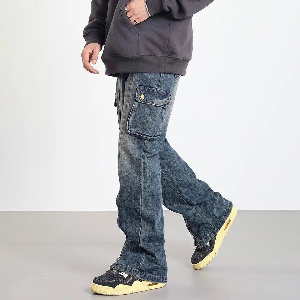 Japanese Brand × Vintage Cargo Jeans Men Big Pocket Straight-leg Baggy Street Casual Size US 33 - 1 Thumbnail