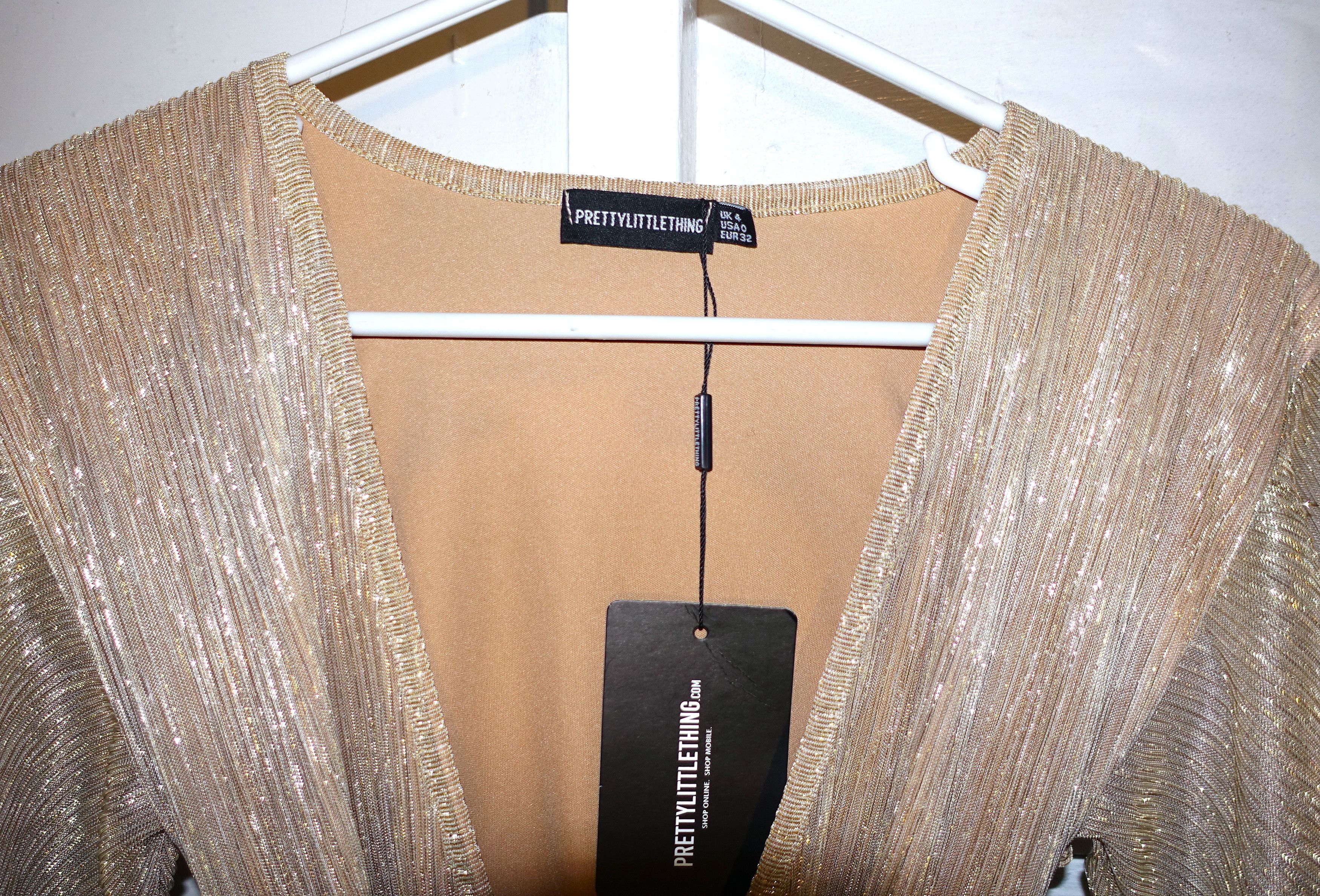 PrettyLittleThing PrettyLittleThing Gold Metallic Romper 0 NWT Size 25" / US 0 / IT 36 - 7 Thumbnail