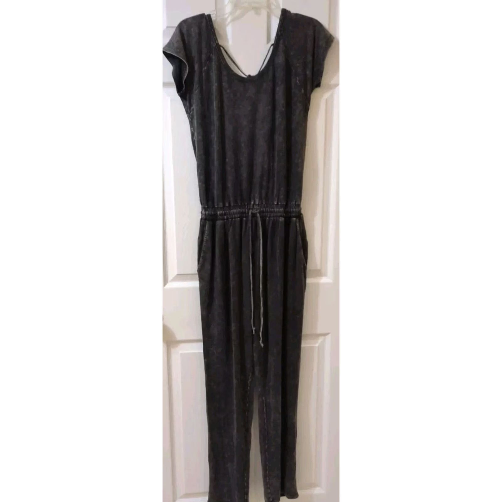 Vintage Promesa Jumpsuit One-Piece Black Tie Dye Knit Cotton Blend Elastic Waist Short Sleeve Round Neck Tie Dye Bohemian Size M Womens Size 32" / US 10 / IT 46 - 2 Thumbnail