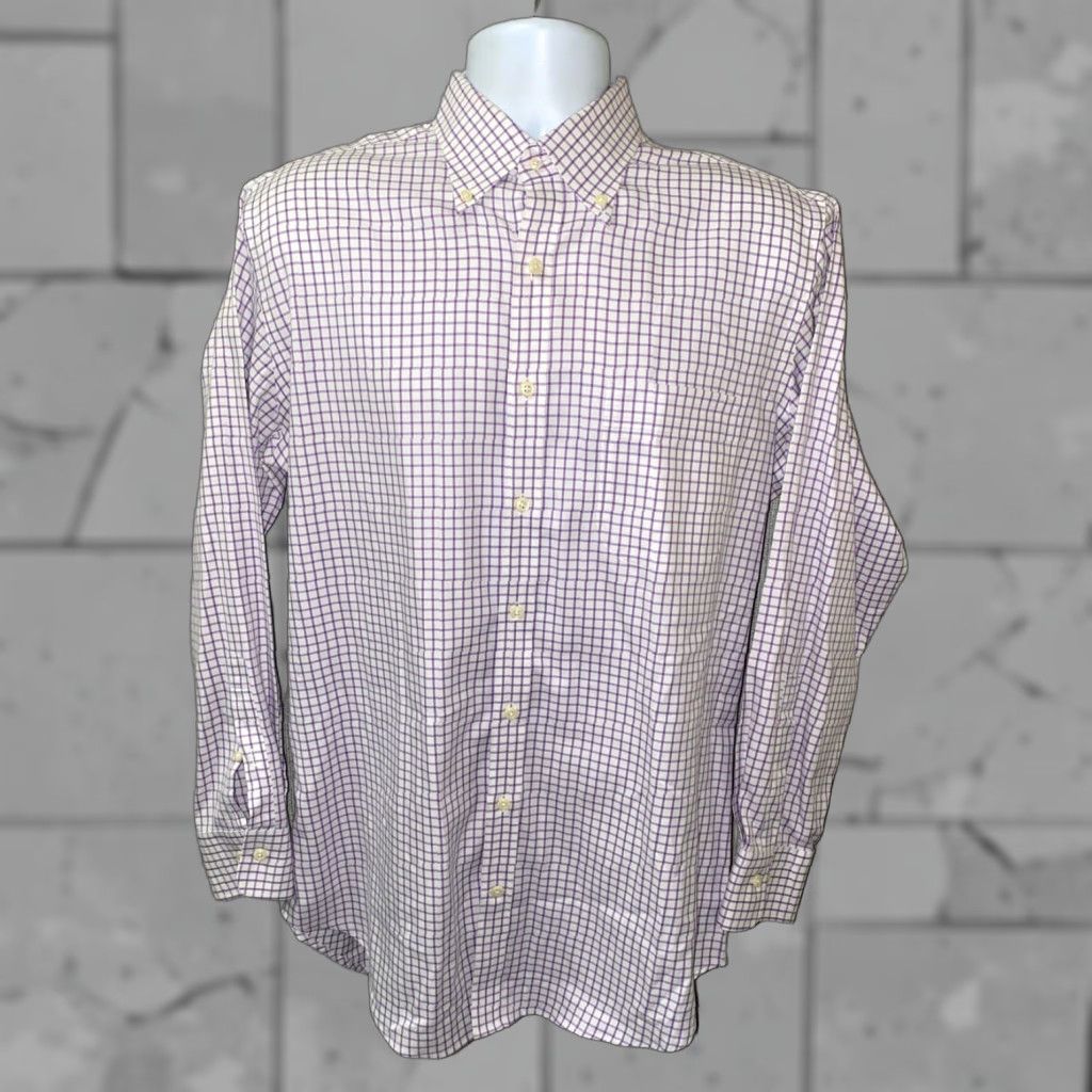 Peter Millar Peter Millar Shirt Mens Regular Button-Up Long Sleeve White Purple Checkered Size M Size US M / EU 48-50 / 2 - 1 Thumbnail