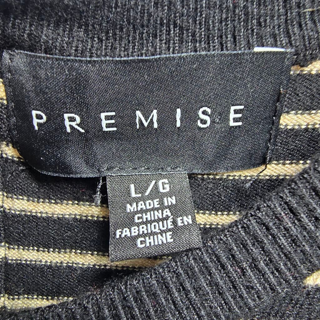 Broken Promises Co. Women's PREMISE Black Beige Striped Short Sleeve Tee L Size L / US 10 / IT 46 - 2 Thumbnail