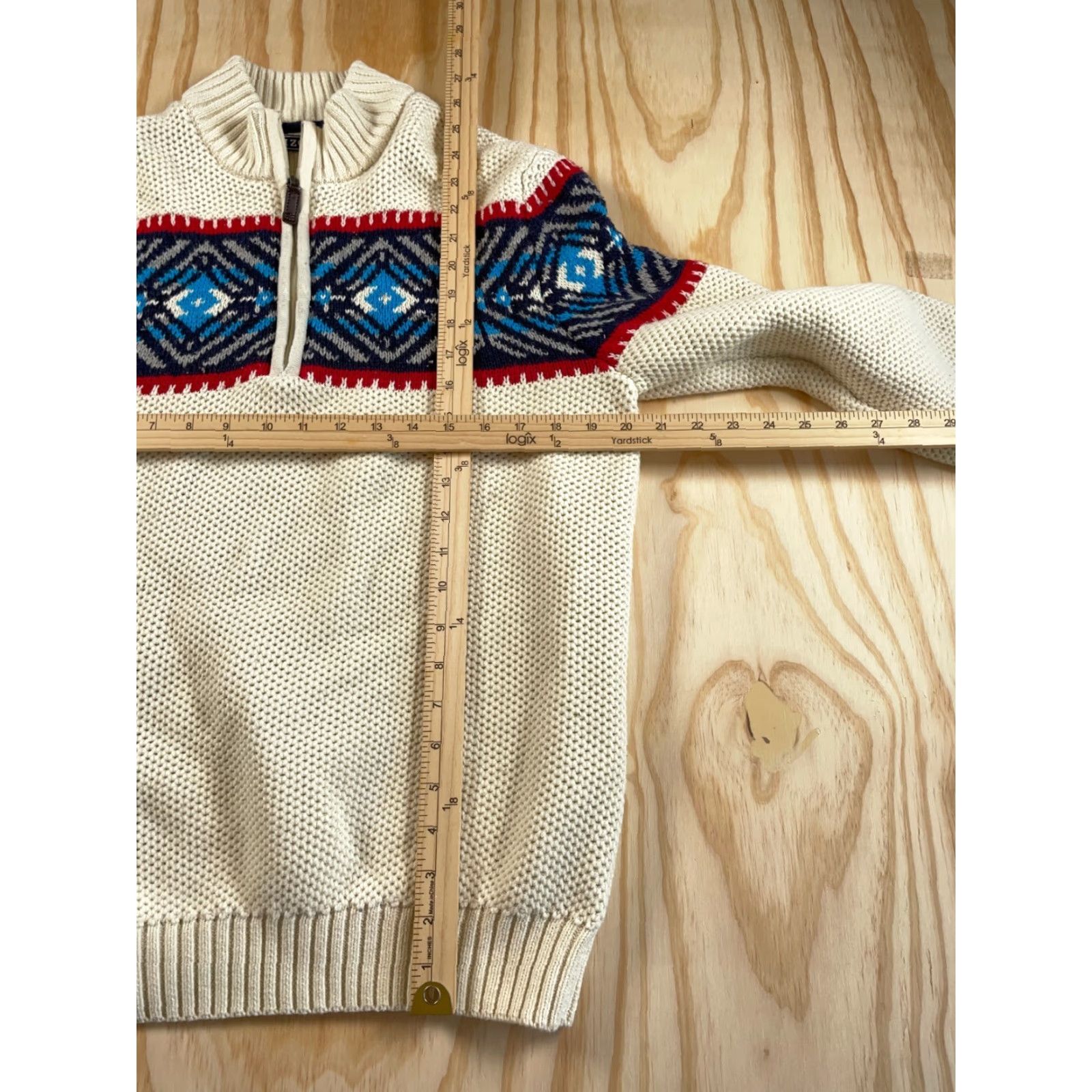 Izod IZOD Aztec 1/4 Zip Mock Neck Sweater - Adult Medium Ivory Heavyweight Knit Mens Size US M / EU 48-50 / 2 - 4 Thumbnail