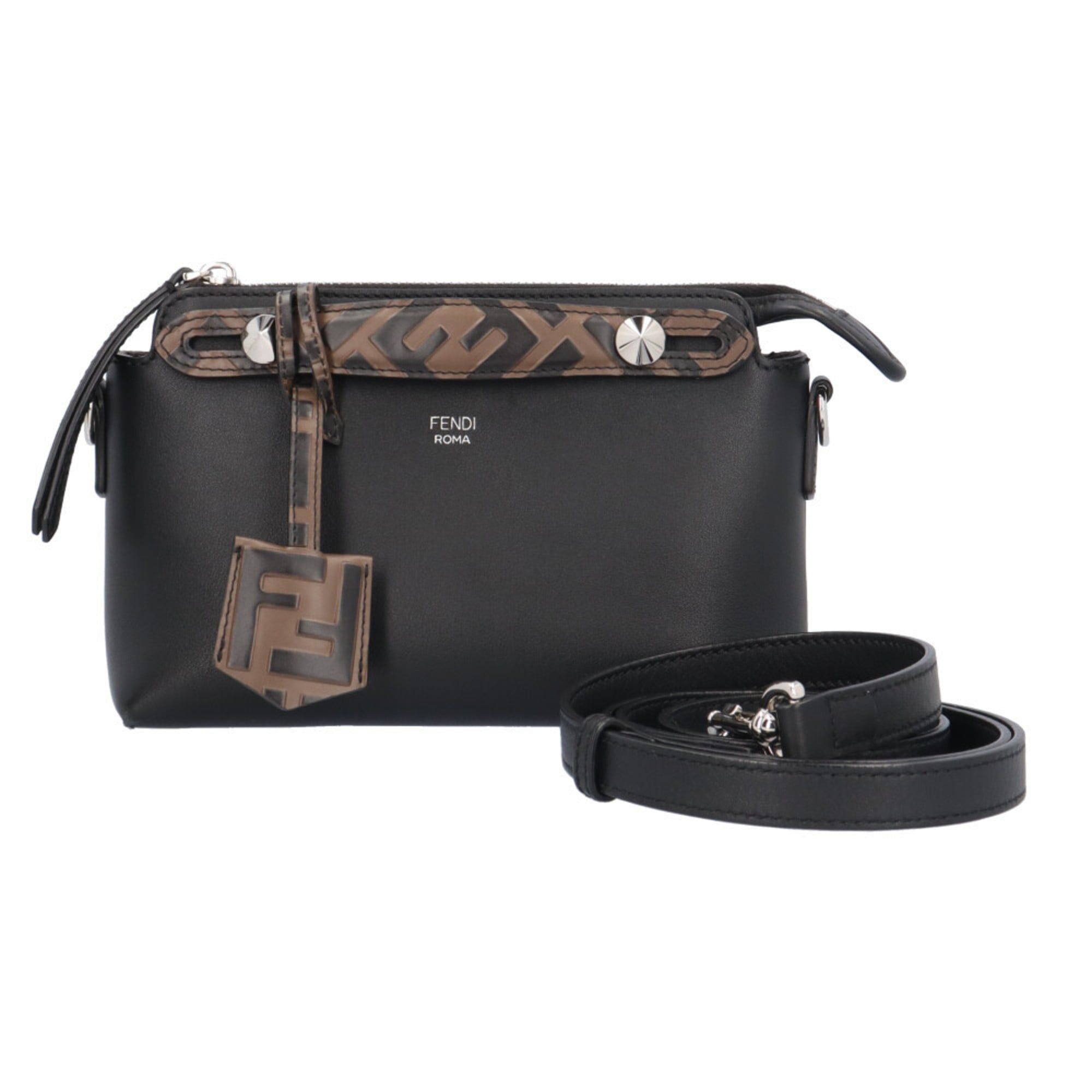 Fendi By the Way Mini Shoulder Bag Leather 8BL145 Black Women's Pre-owned 2-Way