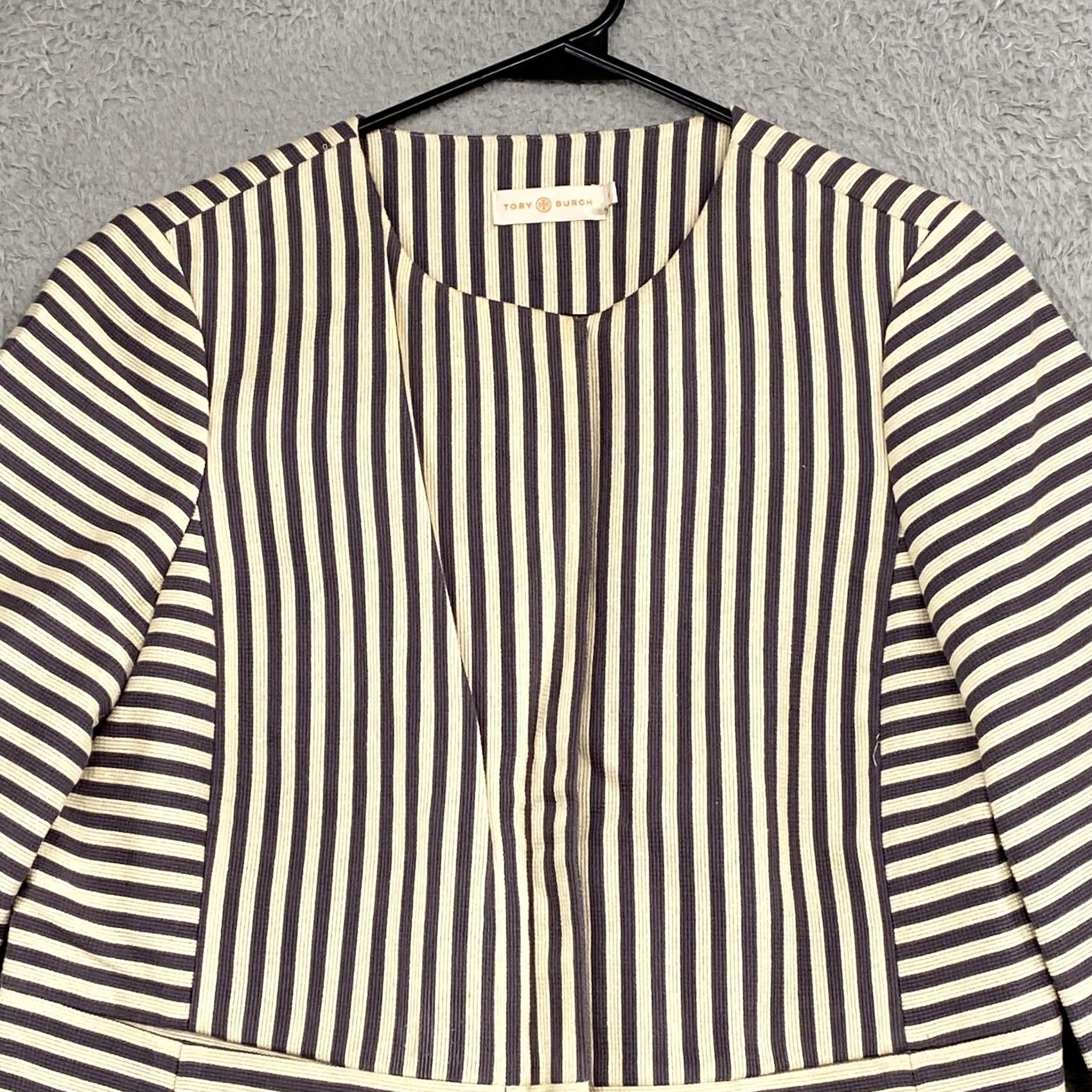 Tory Burch Tory Burch Jacket Womens 6 Gray Stripe Rene Zip Up Silk Lined Corporate Office Size M / US 6-8 / IT 42-44 - 2 Thumbnail
