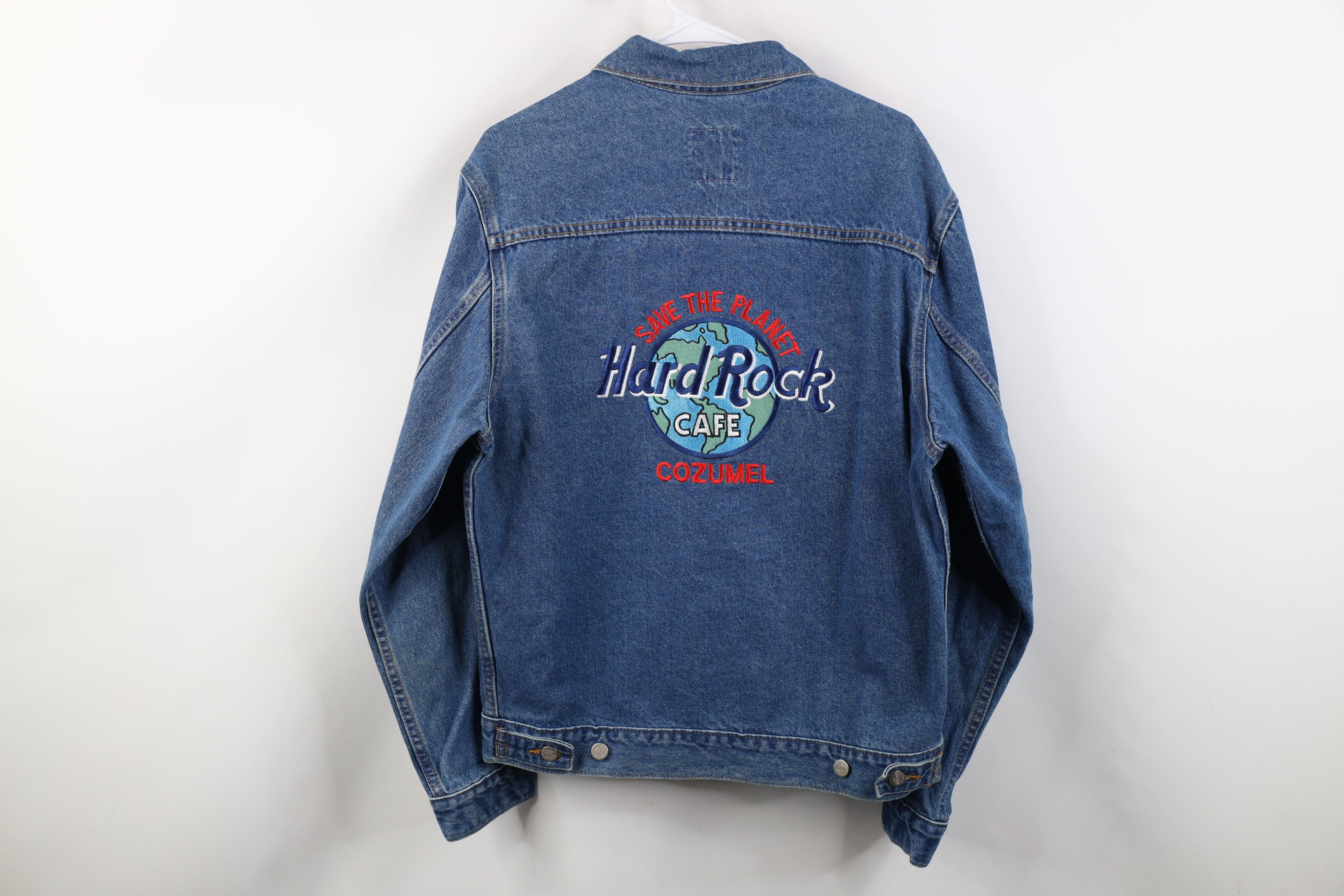 Hard Rock Cafe Vintage 90s Hard Rock Cafe The Planet Denim Trucker Jacket Size US M / EU 48-50 / 2 - 15 Thumbnail