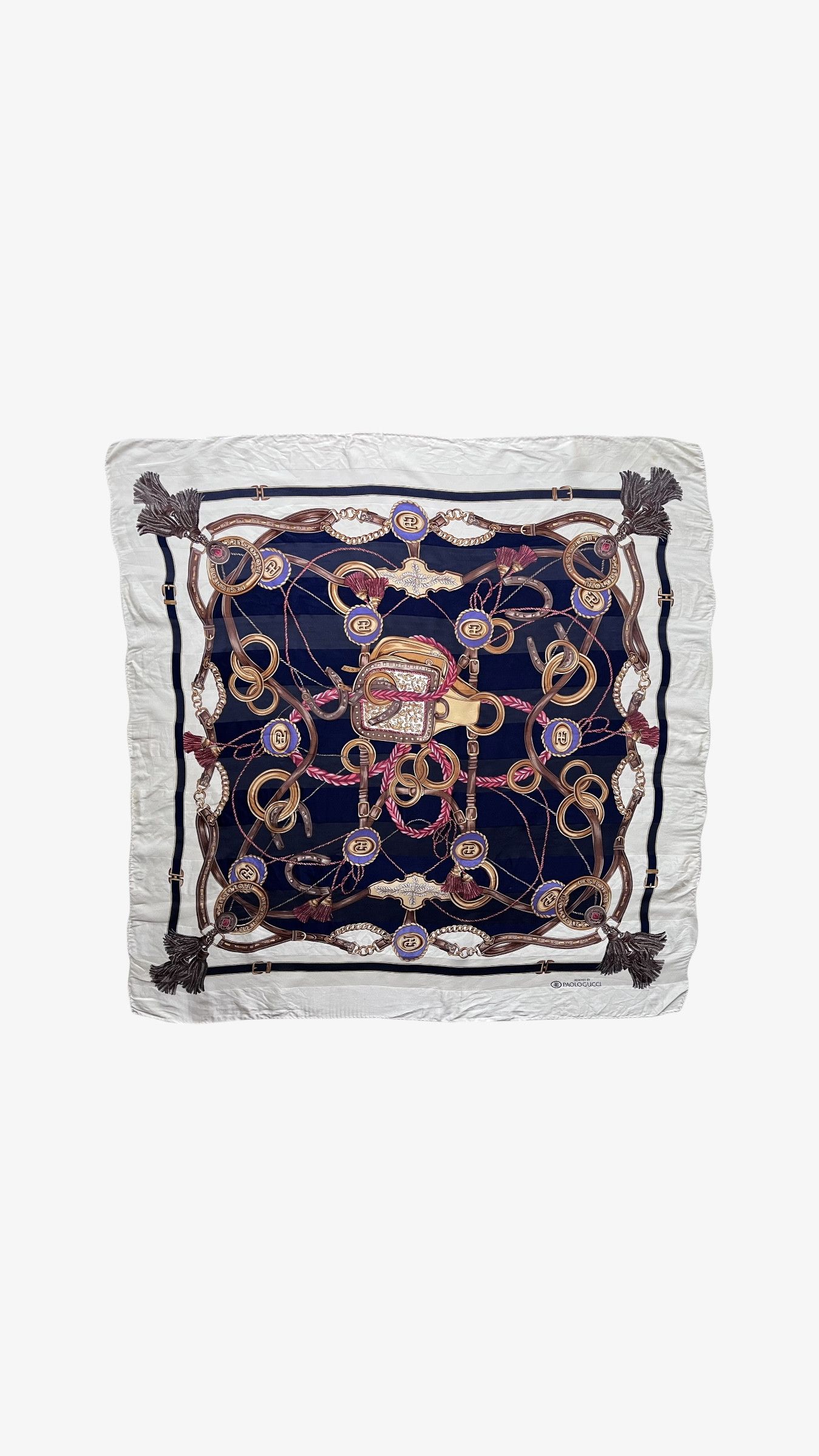 Paolo Gucci Vintage 80s Paolo Gucci Equestrian Horsebit Print Silk Scarf Size ONE SIZE - 1 Thumbnail