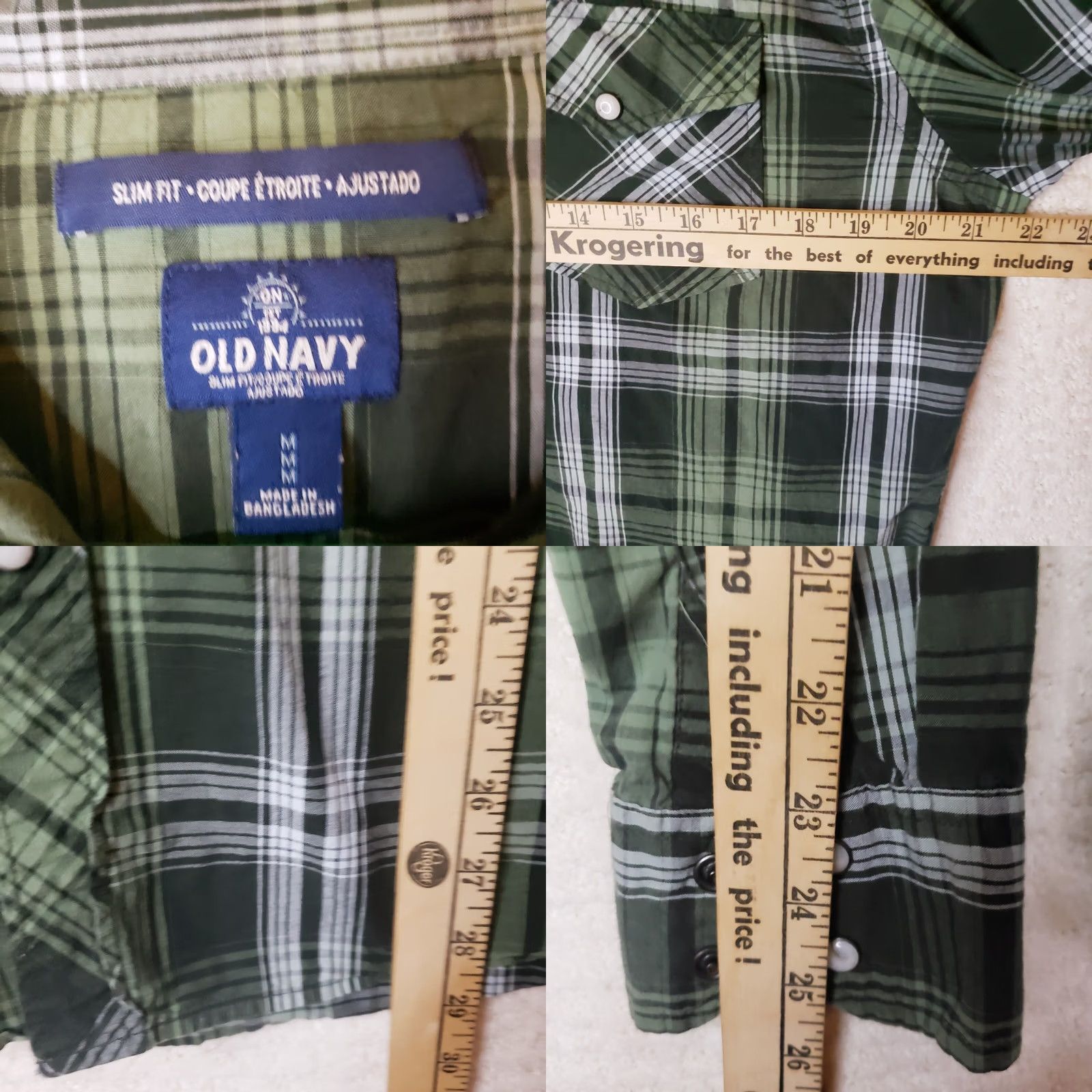 Old Navy Old Navy Button-Up Shirt Men's Slim Fit Green Plaid Pearl Snap Long Sleeve Size M Size US M / EU 48-50 / 2 - 8 Thumbnail
