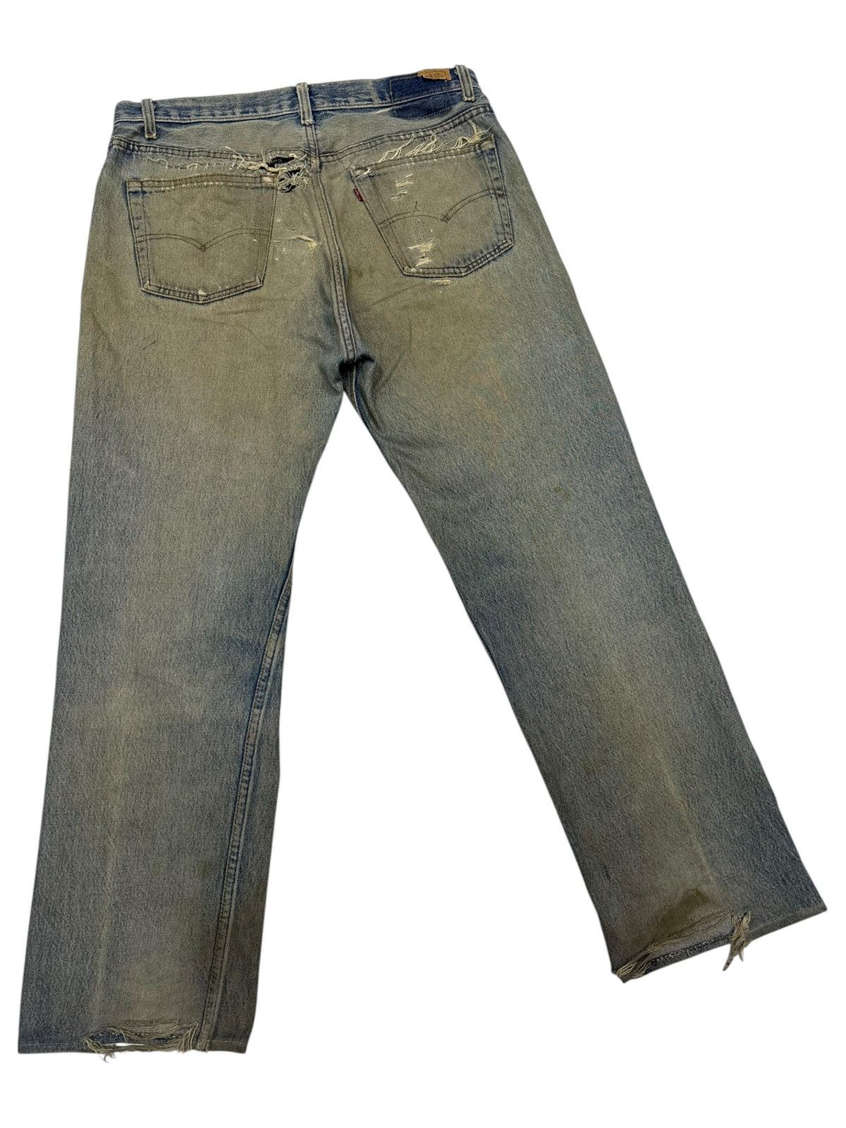 Kapital THRASHED LEVIS 501⛓️‍💥 CHAIN PUNK MUD WASH DISTRESS DENIM JEANS Size US 34 / EU 50 - 4 Thumbnail