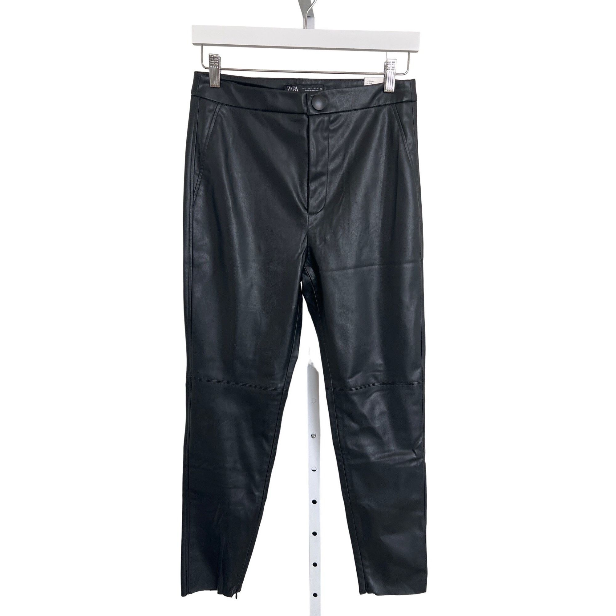 Zara Zara Black Faux Leather High Rise Leggings Size 32" / US 10 / IT 46 - 2 Thumbnail