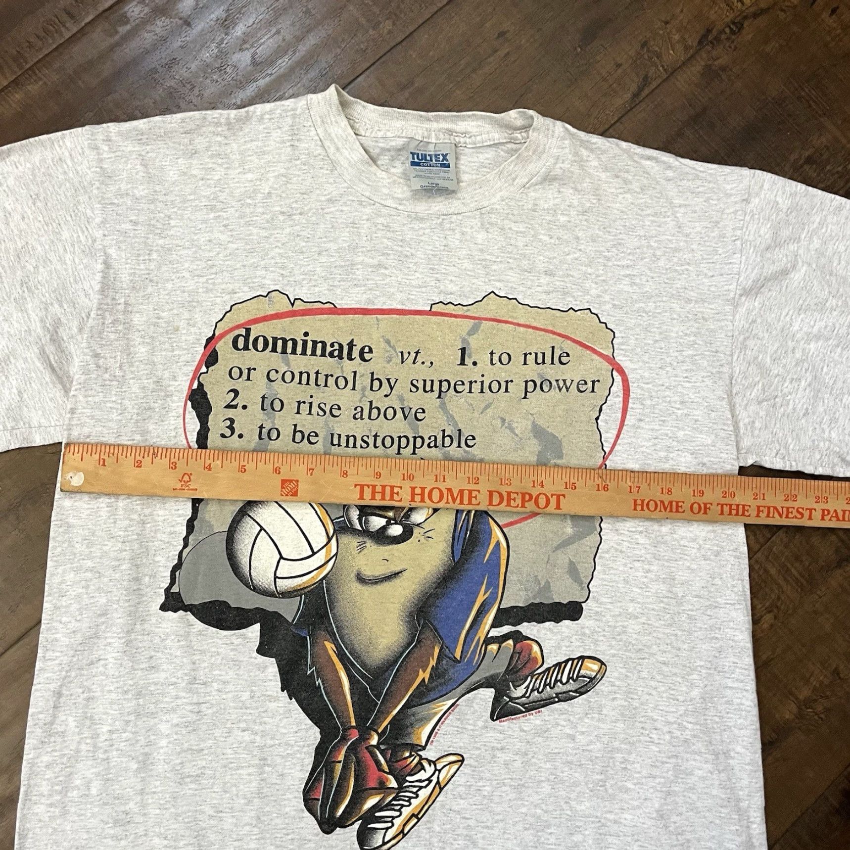 VINTAGE Looney Tunes Taz Power Slam Volleyball T-Shirt Men Large Short Sleeve Gray 90s