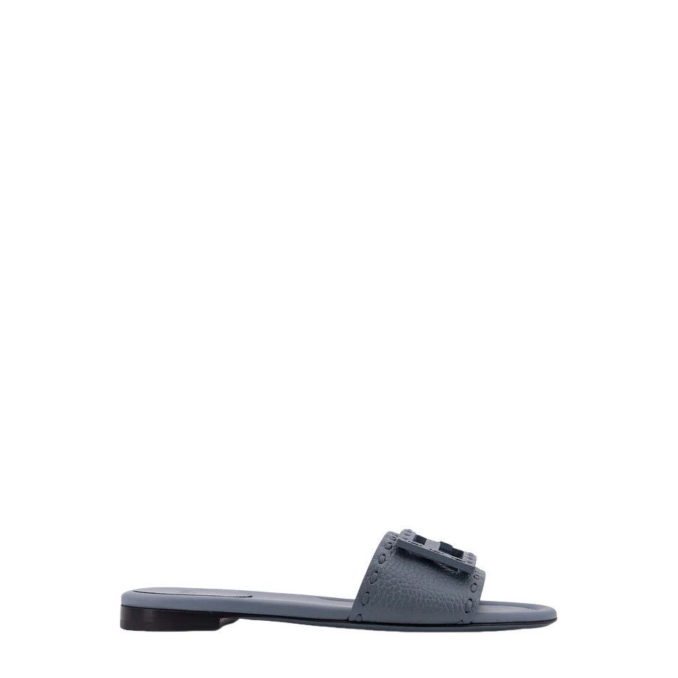 FENDI Baguette $790 Mercury Blue Leather Slides New & Authen