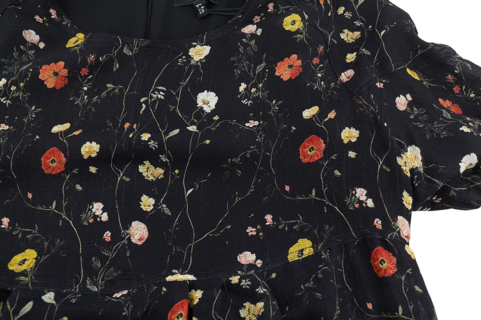 R13 RAGLAN SLEEVE BABYDOLL M Floral Black Wool Silk Dress 89920 Size M / US 6-8 / IT 42-44 - 8 Thumbnail