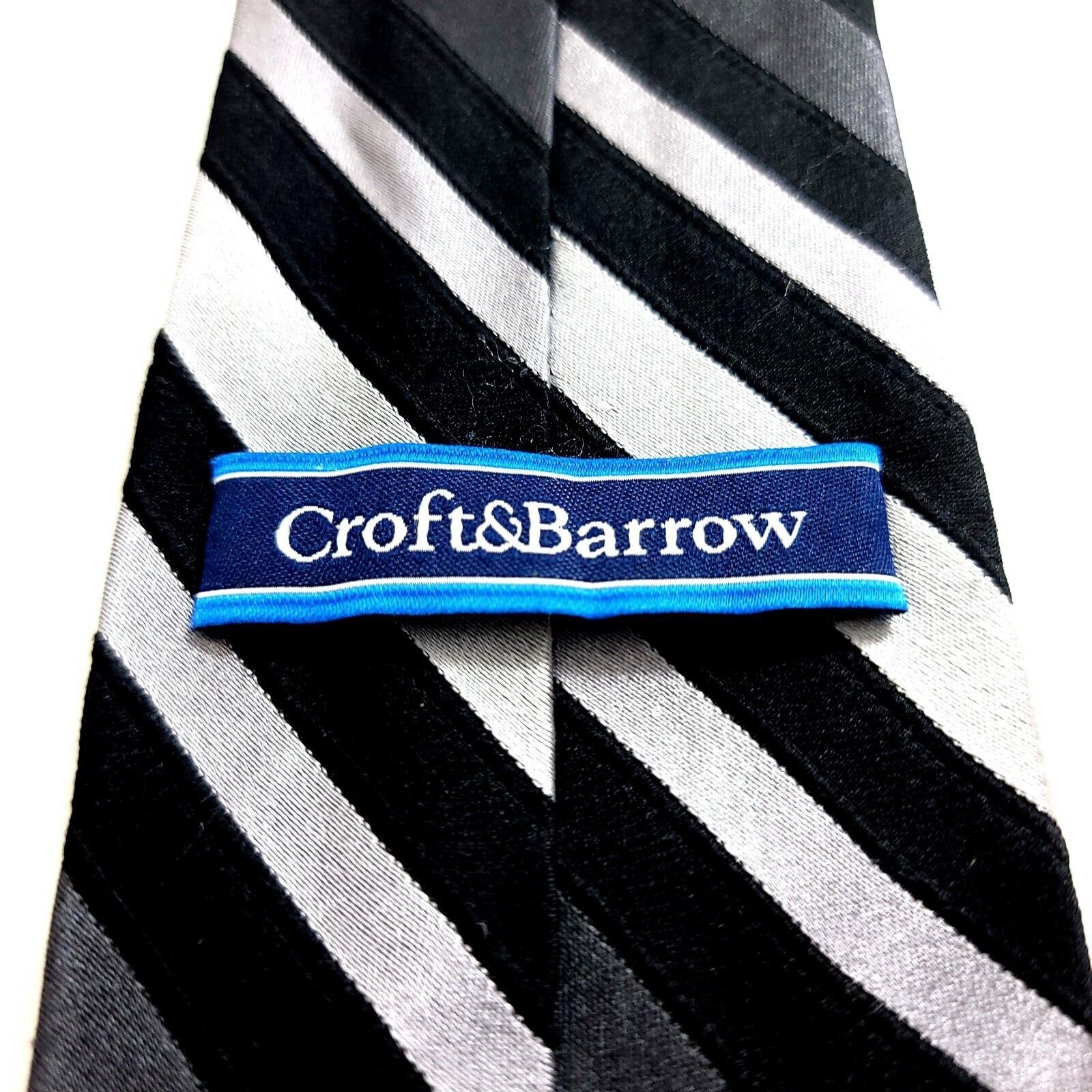 Croft & Barrow Croft & Barrow Gray Black Striped Woven Silk Tie Size ONE SIZE - 3 Thumbnail