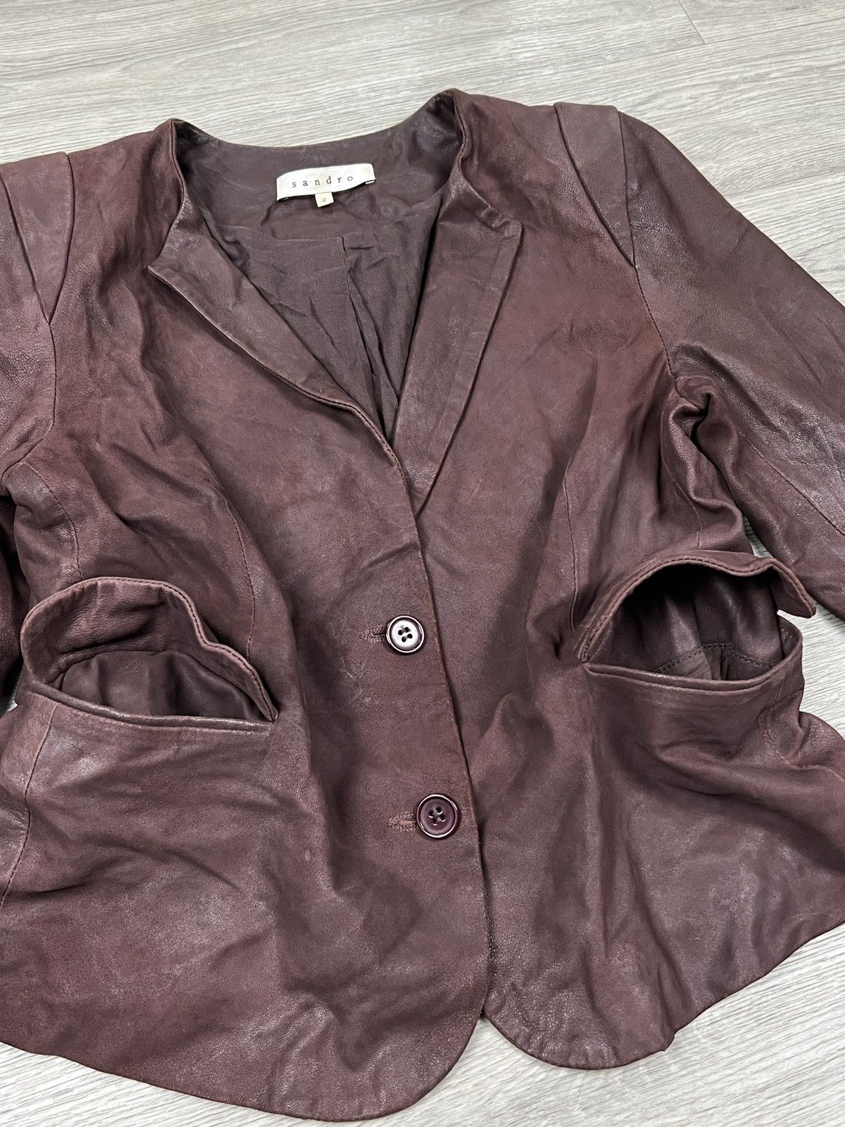 Sandro Sandro Paris Vintage Brown Leather Blazer Women’s Size 2 (M) Size M / US 6-8 / IT 42-44 - 6 Thumbnail