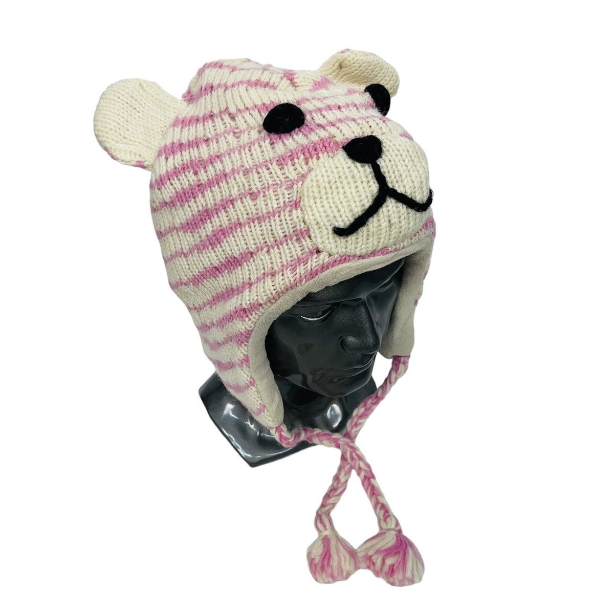 image of Anima x Hat Pink Bear Earflap Beanie Hat, Men's