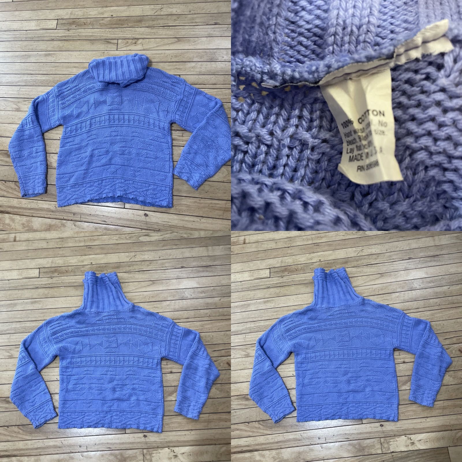 Vintage VINTAGE Turtleneck Sweater Women Small Blue Chunky-Knit Preppy Pullover Knit Modern Classic Decade 90s Womens Size S / US 4 / IT 40 - 11 Thumbnail