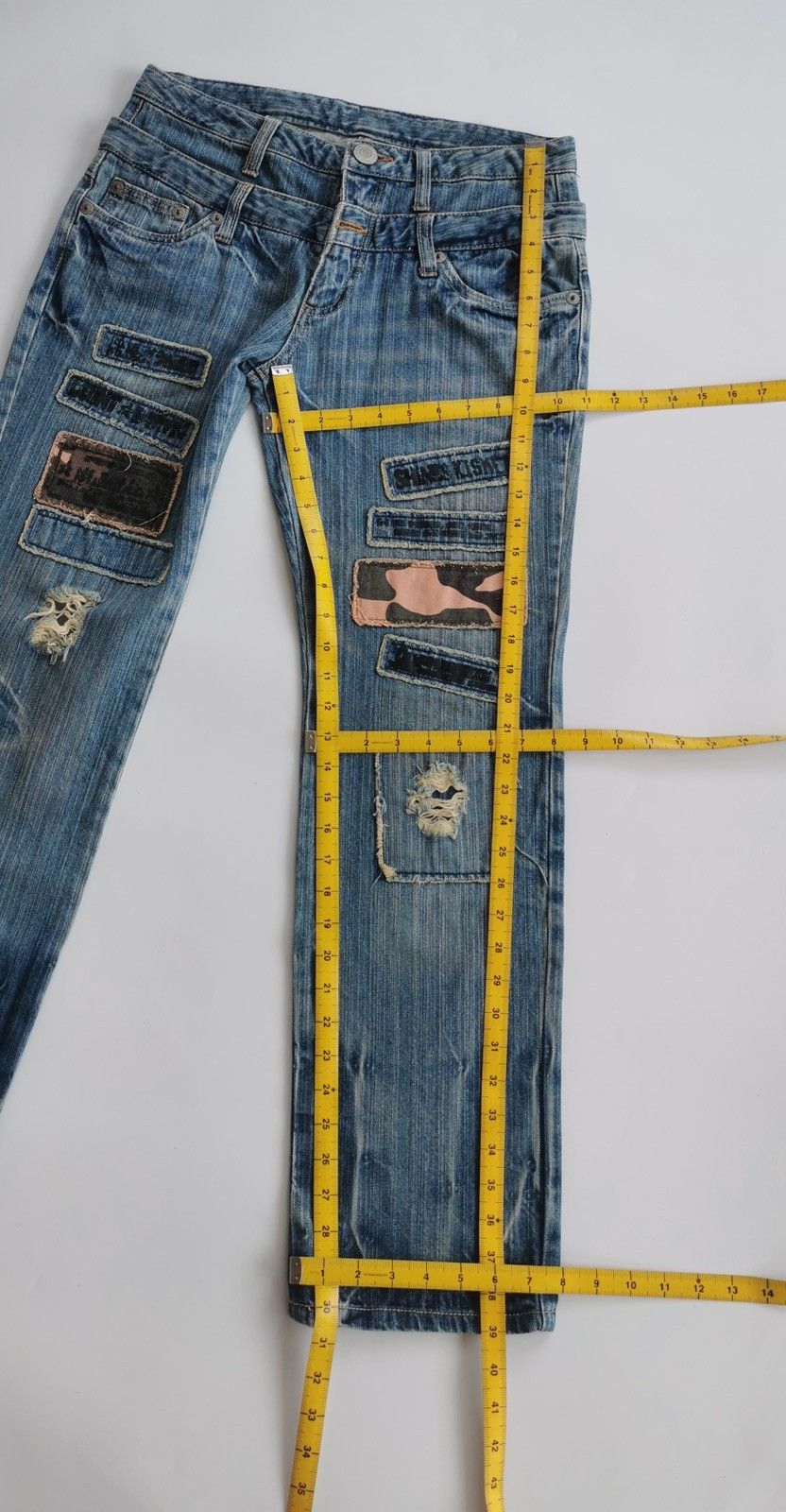 Kapital Jouer Aux Echecs Patchwork Double Waist Denim Jeans Size US 31 - 11 Thumbnail