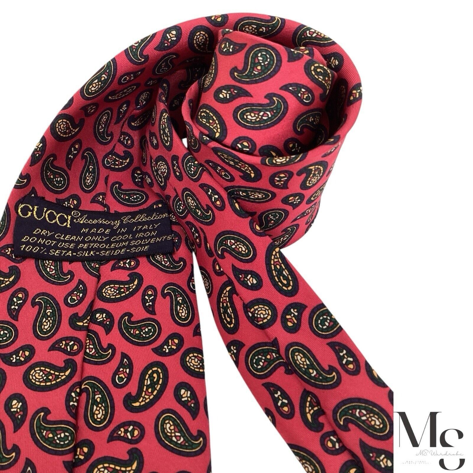 Gucci VINTAGE GUCCI ACCESSORY COLLECTION Red Paisley Silk Tie Ital Size ONE SIZE - 4 Thumbnail