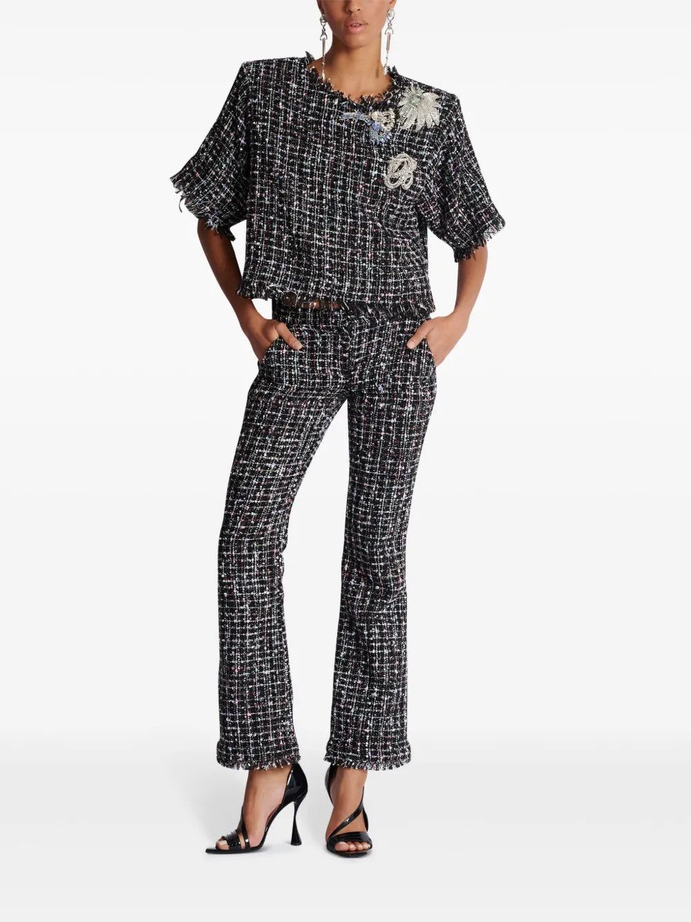 Balmain o1s1wg110825 Diamond Pattern Knitted T-Shirt in Black/White Size M / US 6-8 / IT 42-44 - 6 Thumbnail