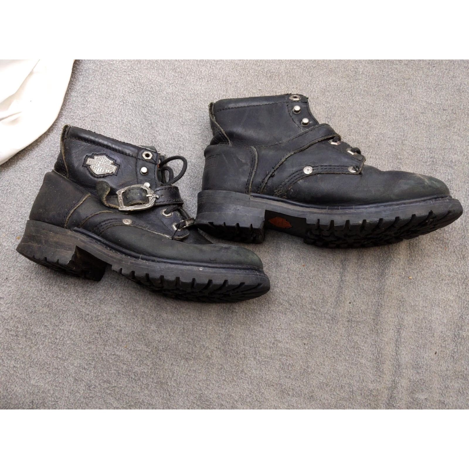Harley Davidson Harley-Davidson Boots Mens 7.5 Black Leather Lace Up Biker Rubber Outsole Buckle Size US 8 / EU 41 - 6 Thumbnail