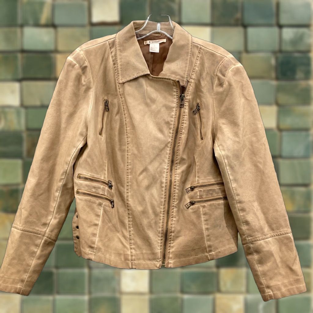 Jordan Brand K.Jordan Vegan Leather Moto Jacket Women's Beige Indie Biker Sleaze 70's Classic Size L / US 10 / IT 46 - 1 Thumbnail
