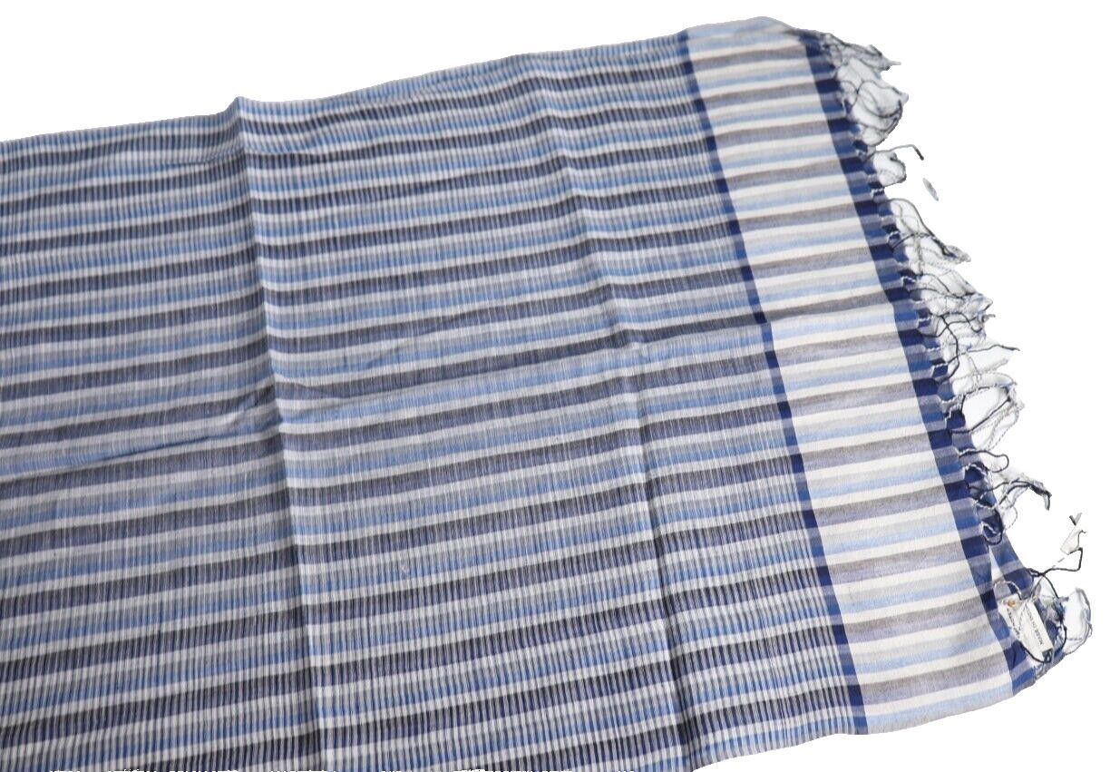 Dries Van Noten Dries Van Noten Unisex Blue Striped Farriss Scarf Cotton NWT Size ONE SIZE - 6 Thumbnail